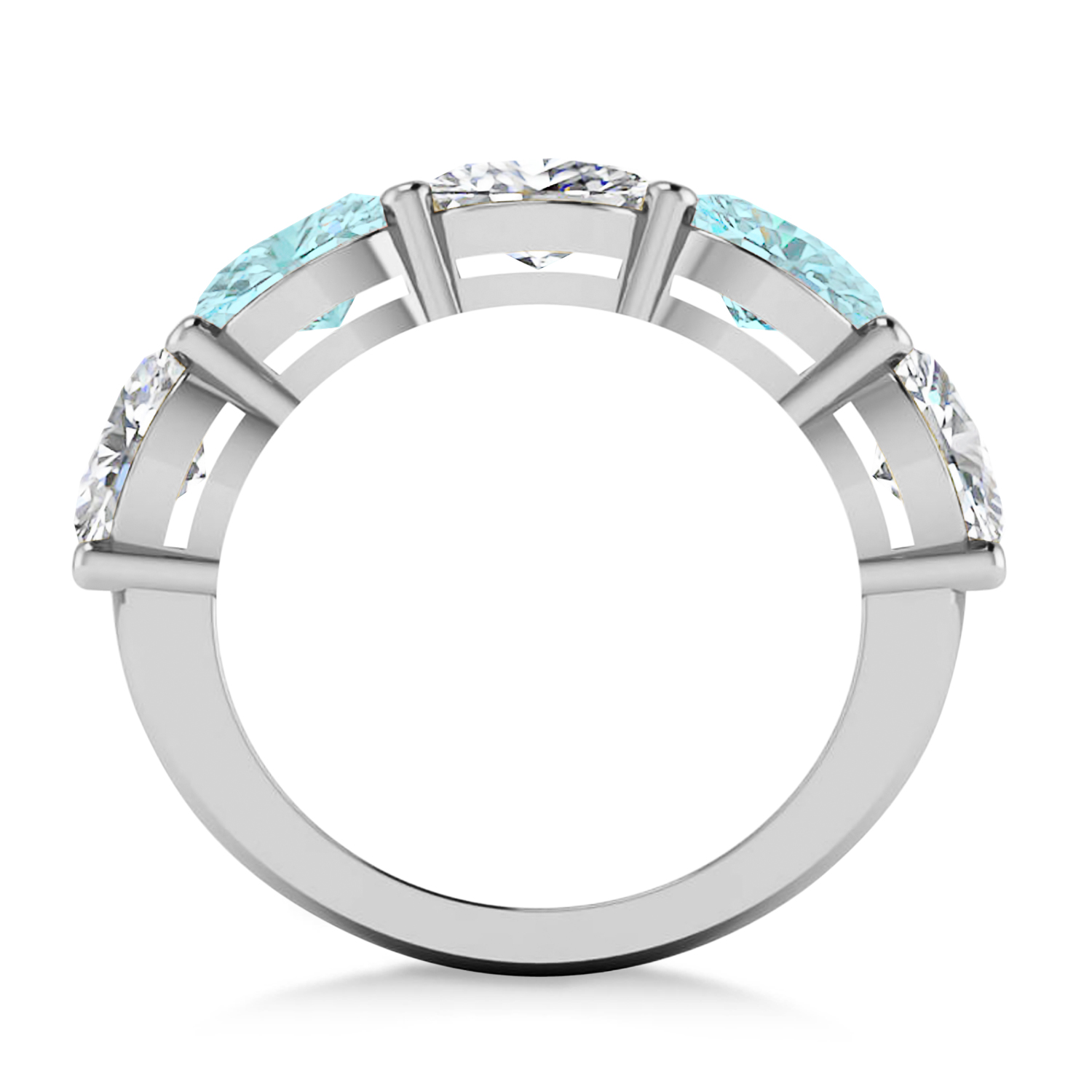 Oval Diamond & Aquamarine Five Stone Ring 14k White Gold (4.50ct)