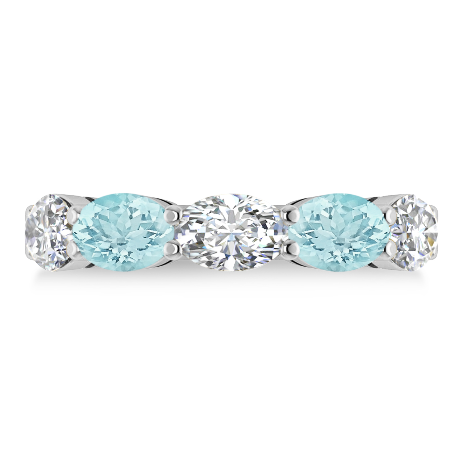 Oval Diamond & Aquamarine Five Stone Ring 14k White Gold (4.50ct)
