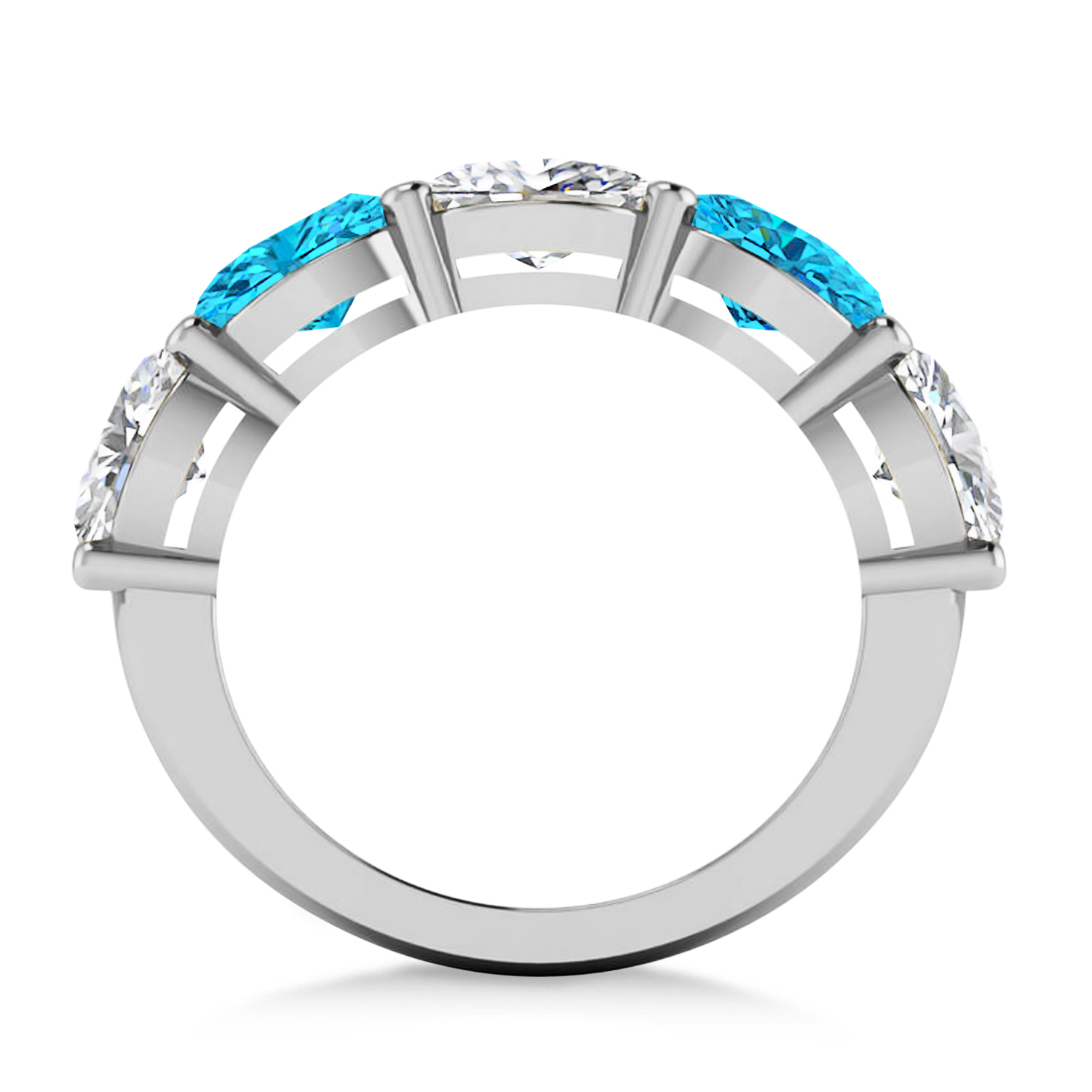Oval Blue & White Diamond Five Stone Ring 14k White Gold (5.00ct)
