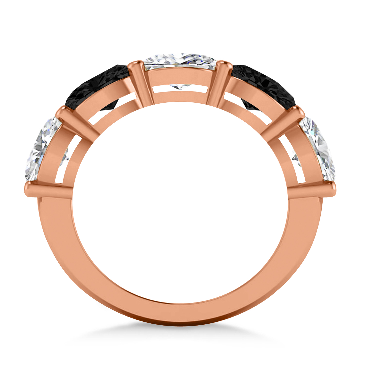 Oval Black & White Diamond Five Stone Ring 14k Rose Gold (5.00ct)