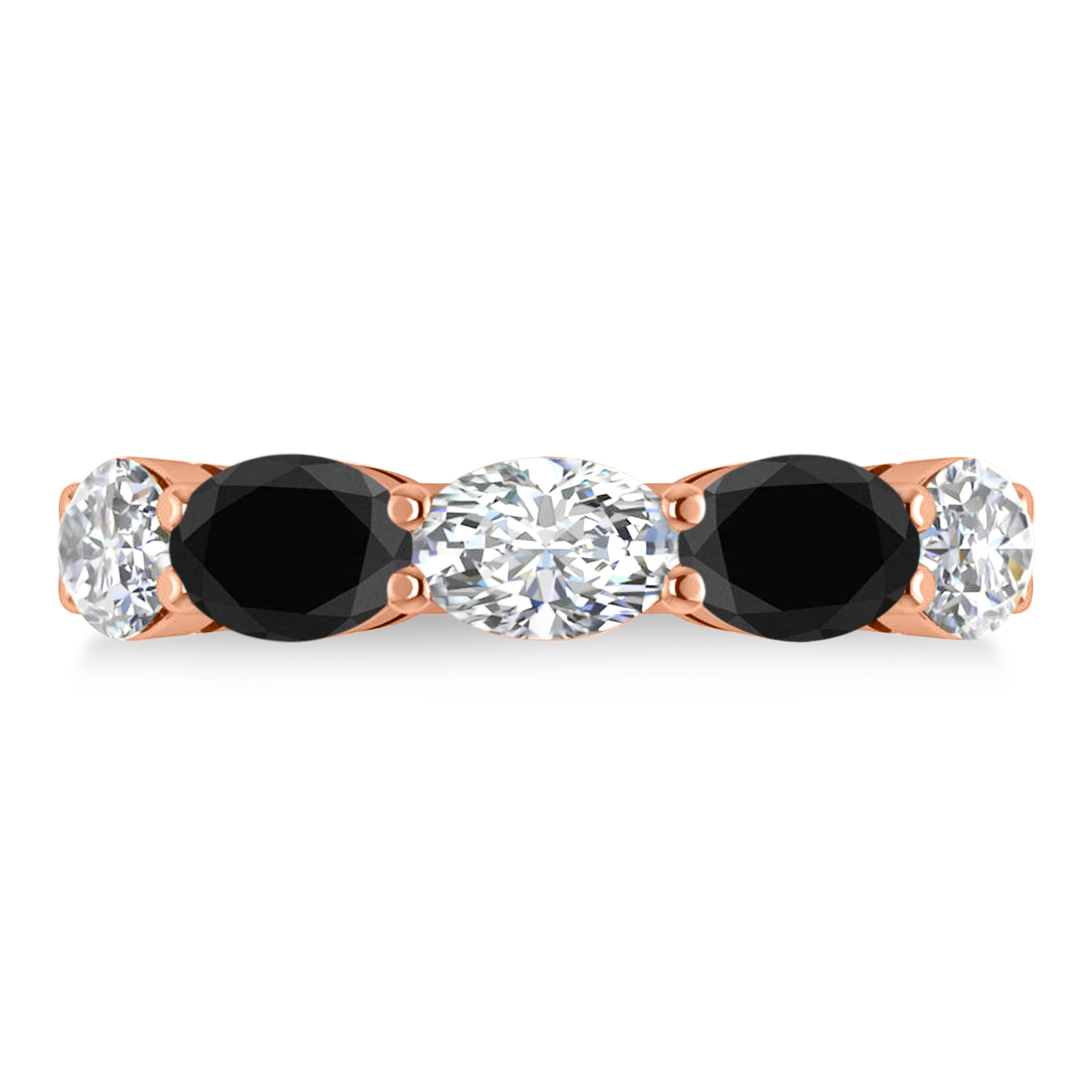 Oval Black & White Diamond Five Stone Ring 14k Rose Gold (5.00ct)