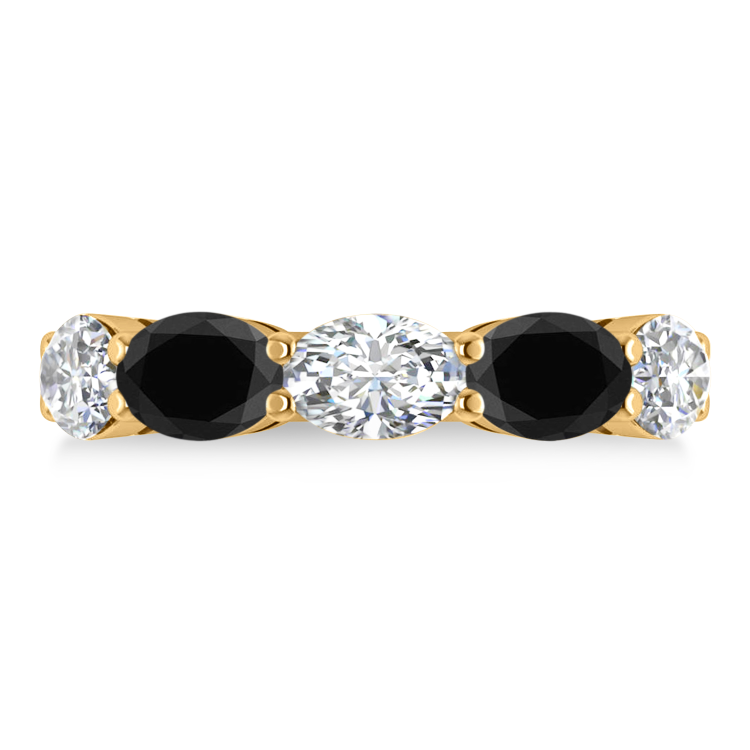 Oval Black & White Diamond Five Stone Ring 14k Yellow Gold (5.00ct)