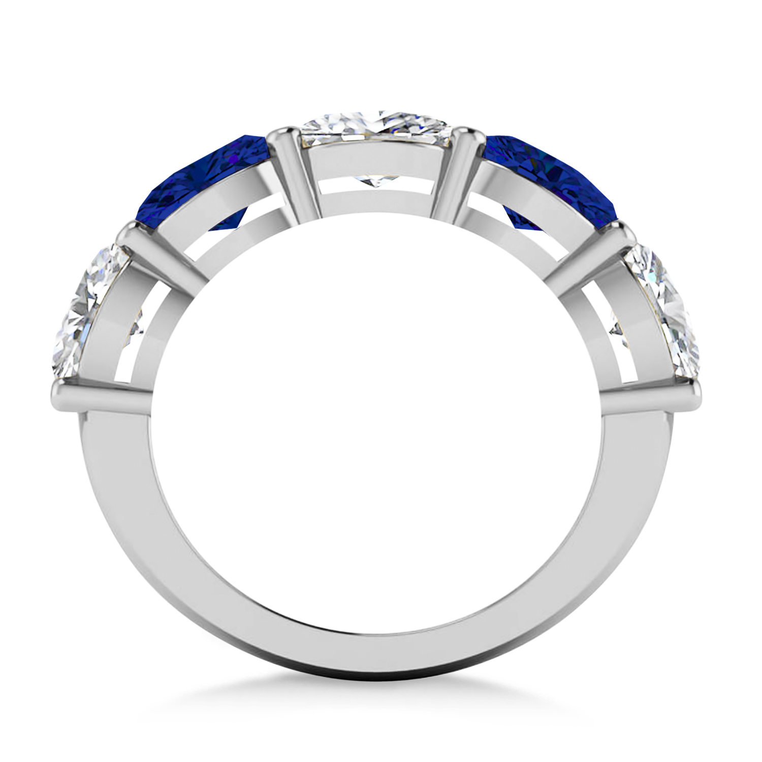 Oval Diamond & Blue Sapphire Five Stone Ring 14k White Gold (5.00ct)