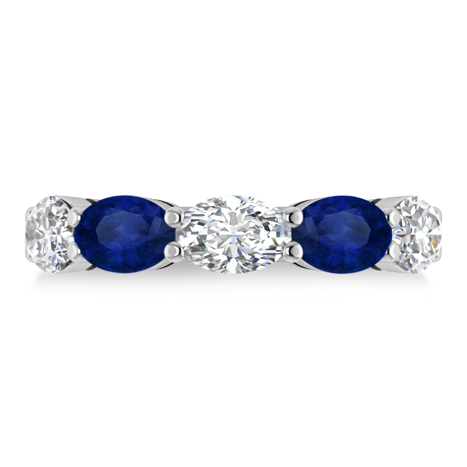 Oval Diamond & Blue Sapphire Five Stone Ring 14k White Gold (5.00ct)
