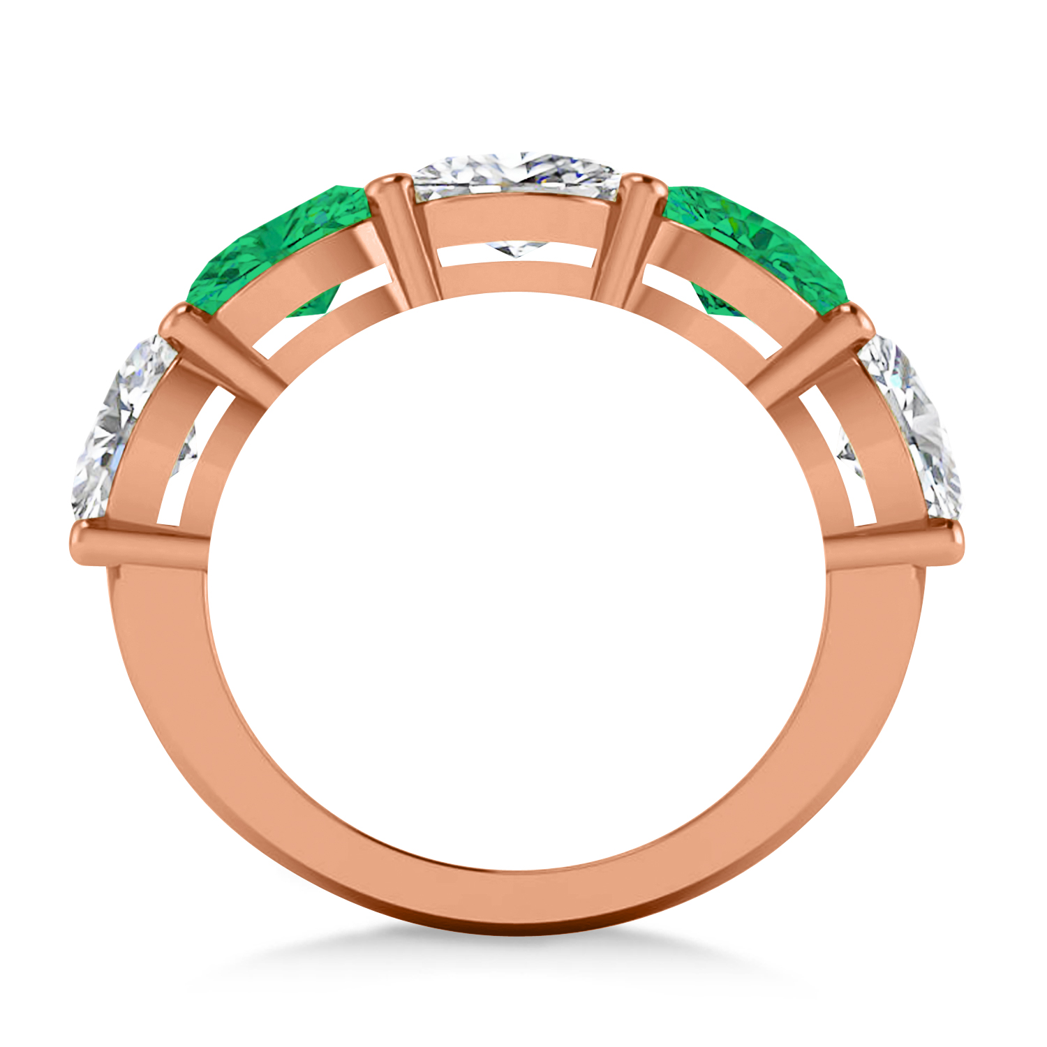 Oval Diamond & Emerald Five Stone Ring 14k Rose Gold (4.70ct)