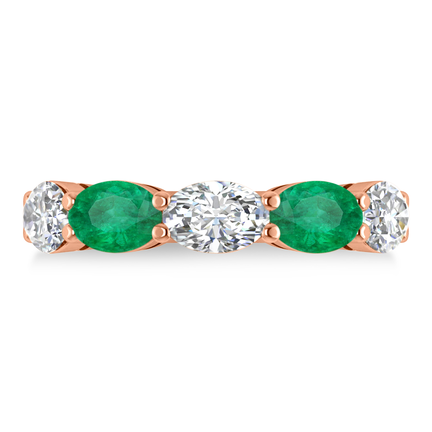 Oval Diamond & Emerald Five Stone Ring 14k Rose Gold (4.70ct)