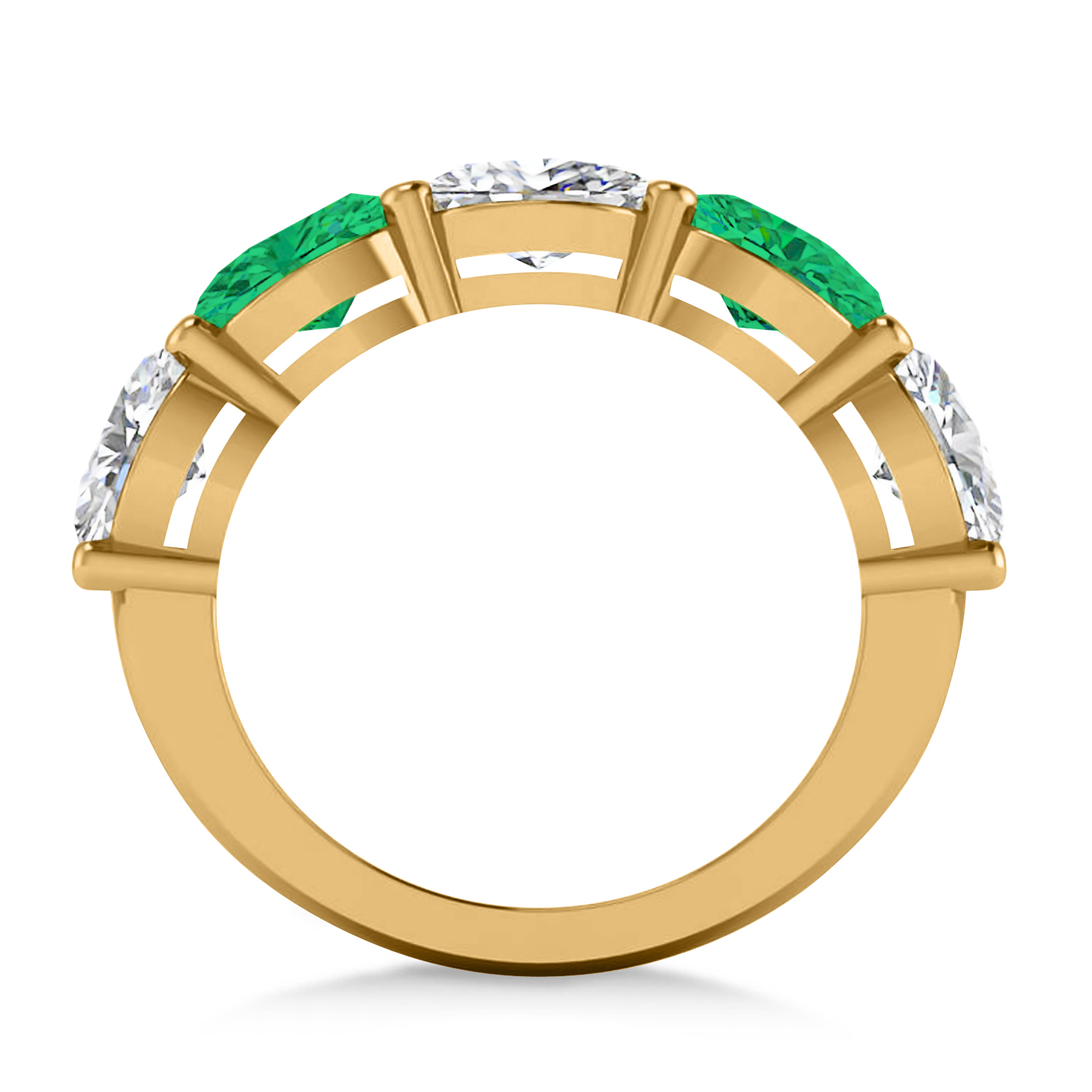 Oval Diamond & Emerald Five Stone Ring 14k Yellow Gold (4.70ct)