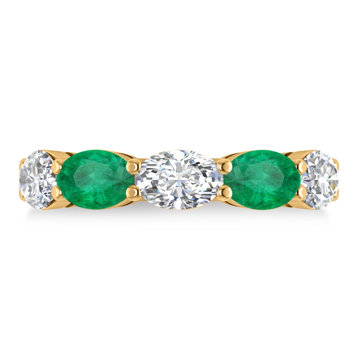 Oval Diamond & Emerald Five Stone Ring 14k Yellow Gold (4.70ct)