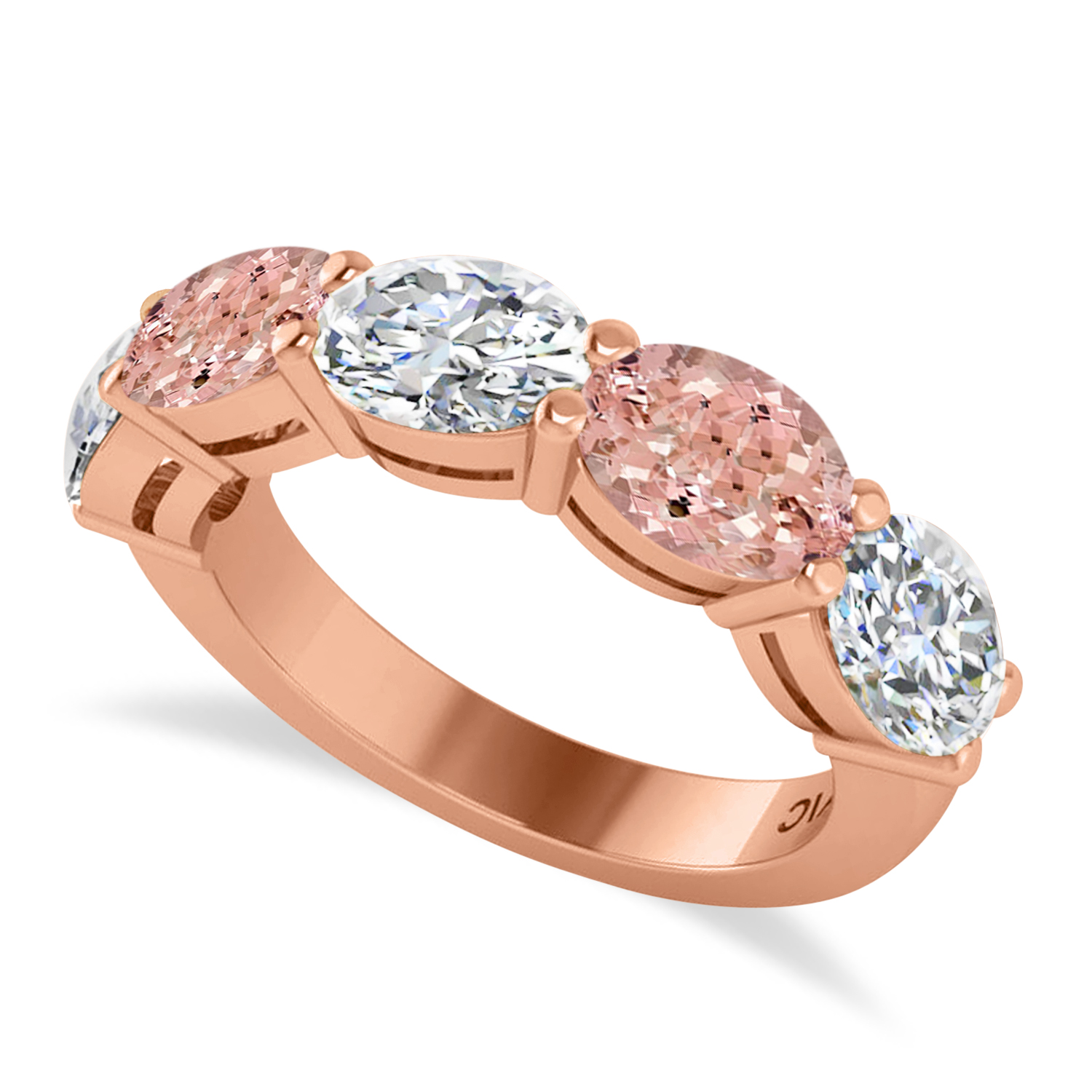 Oval Diamond & Morganite Five Stone Ring 14k Rose Gold (5.20ct)