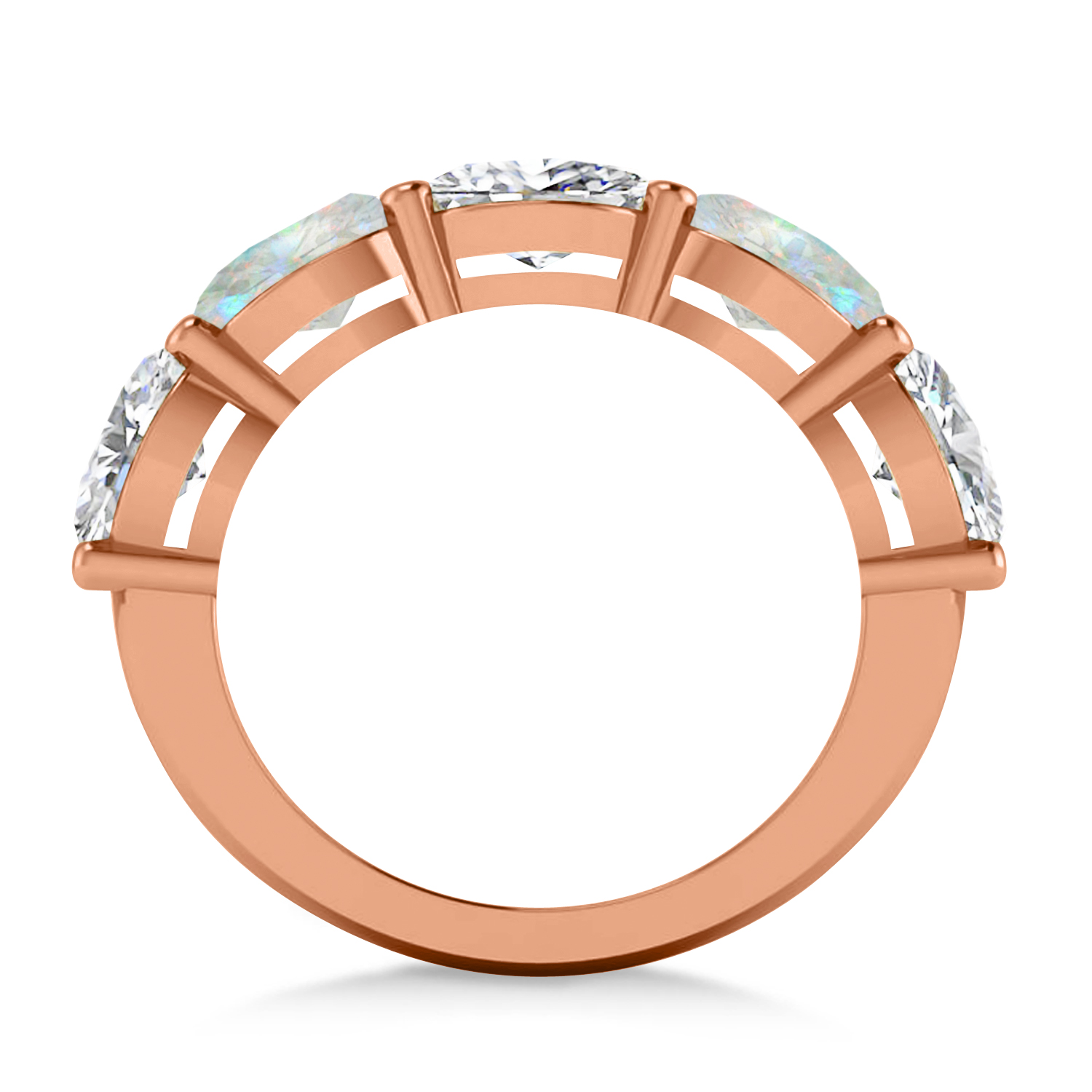 Oval Diamond & Opal Five Stone Ring 14k Rose Gold (4.00ct)
