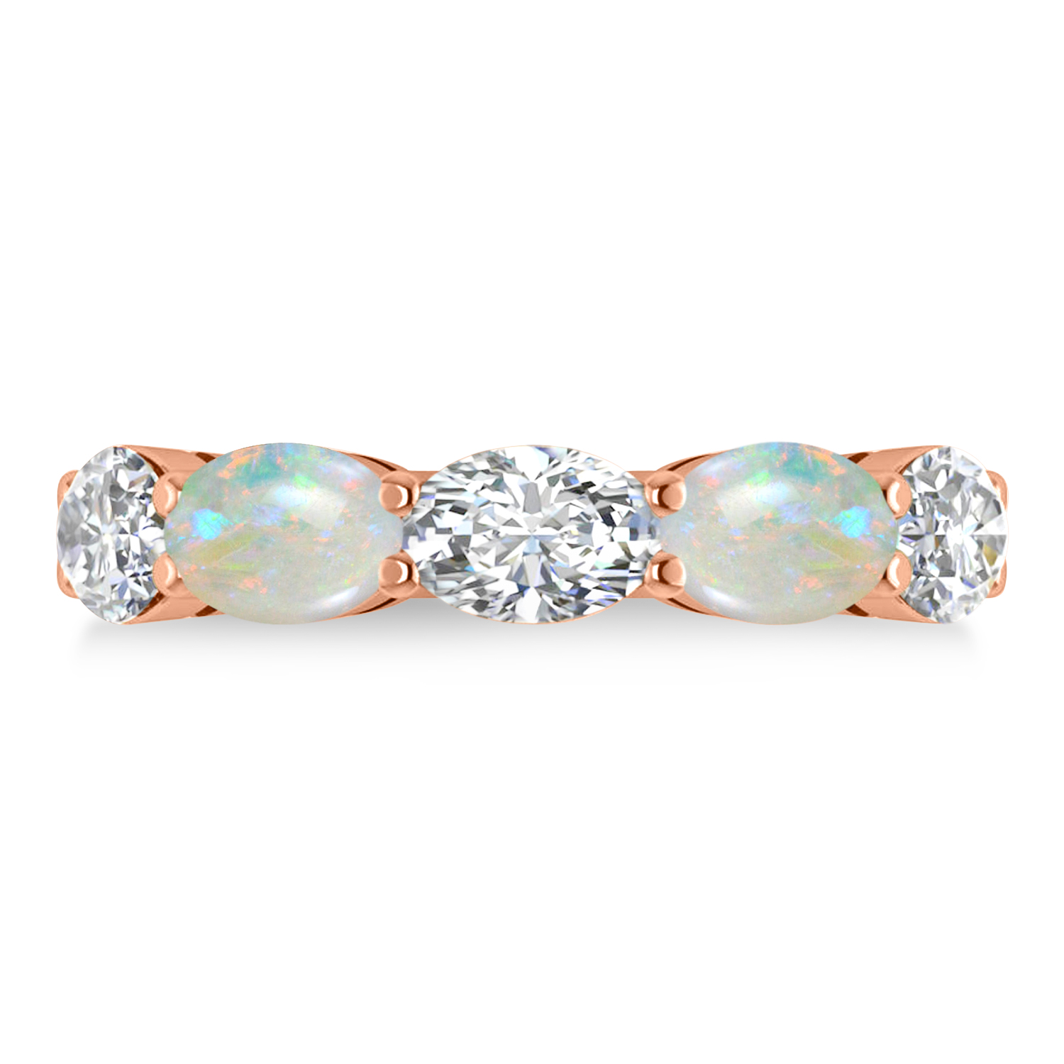 Oval Diamond & Opal Five Stone Ring 14k Rose Gold (4.00ct)