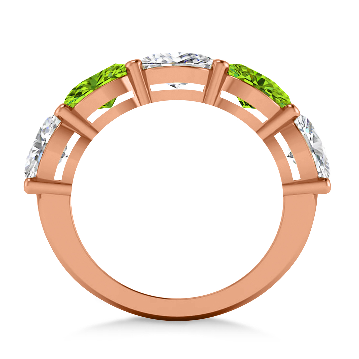 Oval Diamond & Peridot Five Stone Ring 14k Rose Gold (4.90ct)