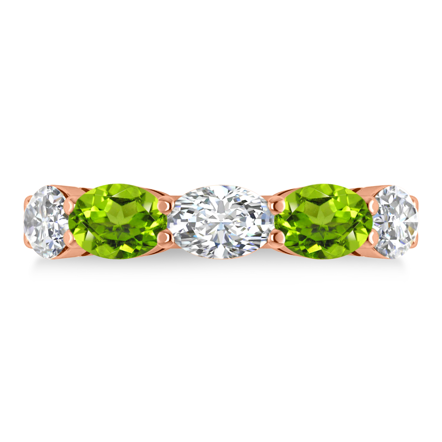 Oval Diamond & Peridot Five Stone Ring 14k Rose Gold (4.90ct)
