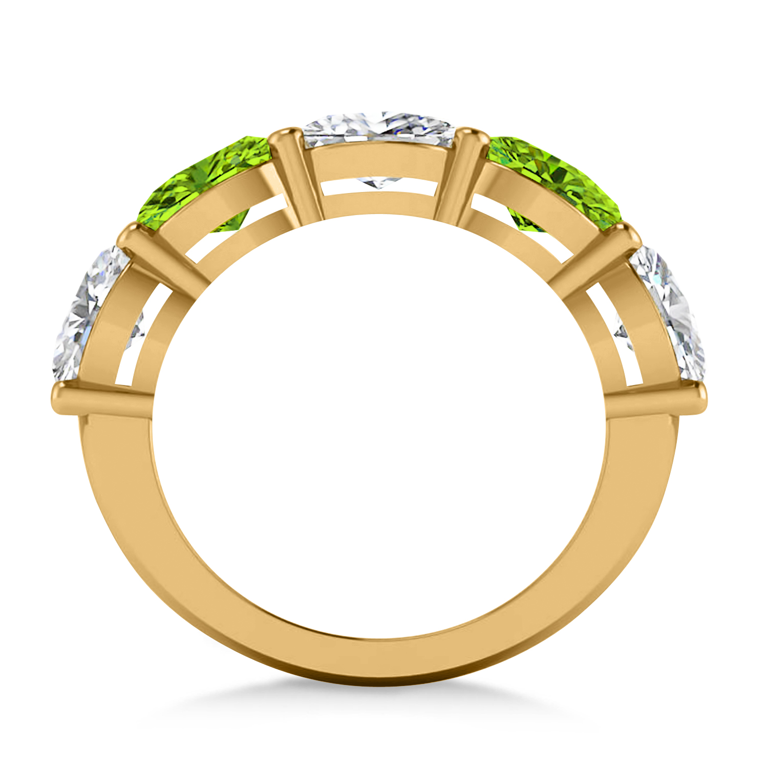 Oval Diamond & Peridot Five Stone Ring 14k Yellow Gold (4.90ct)