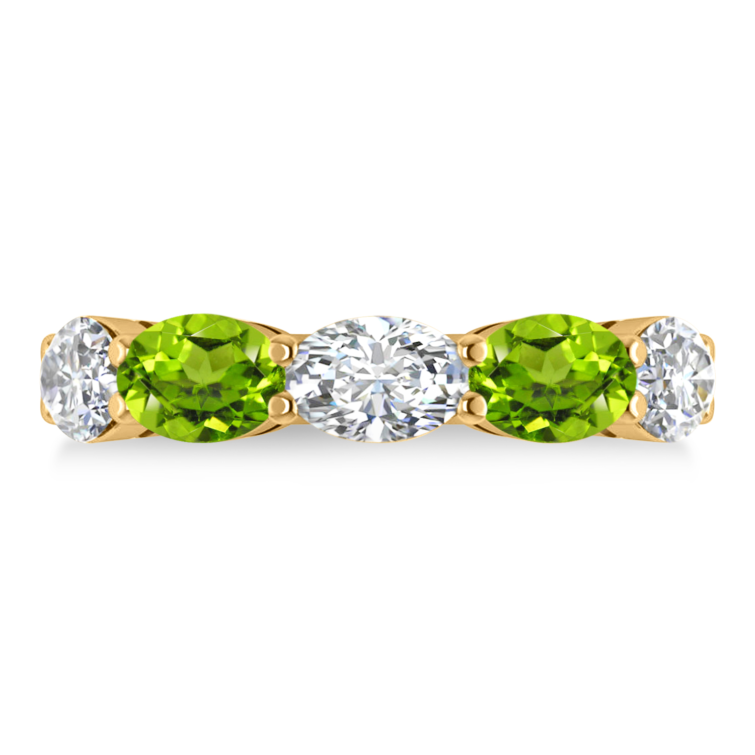 Oval Diamond & Peridot Five Stone Ring 14k Yellow Gold (4.90ct)