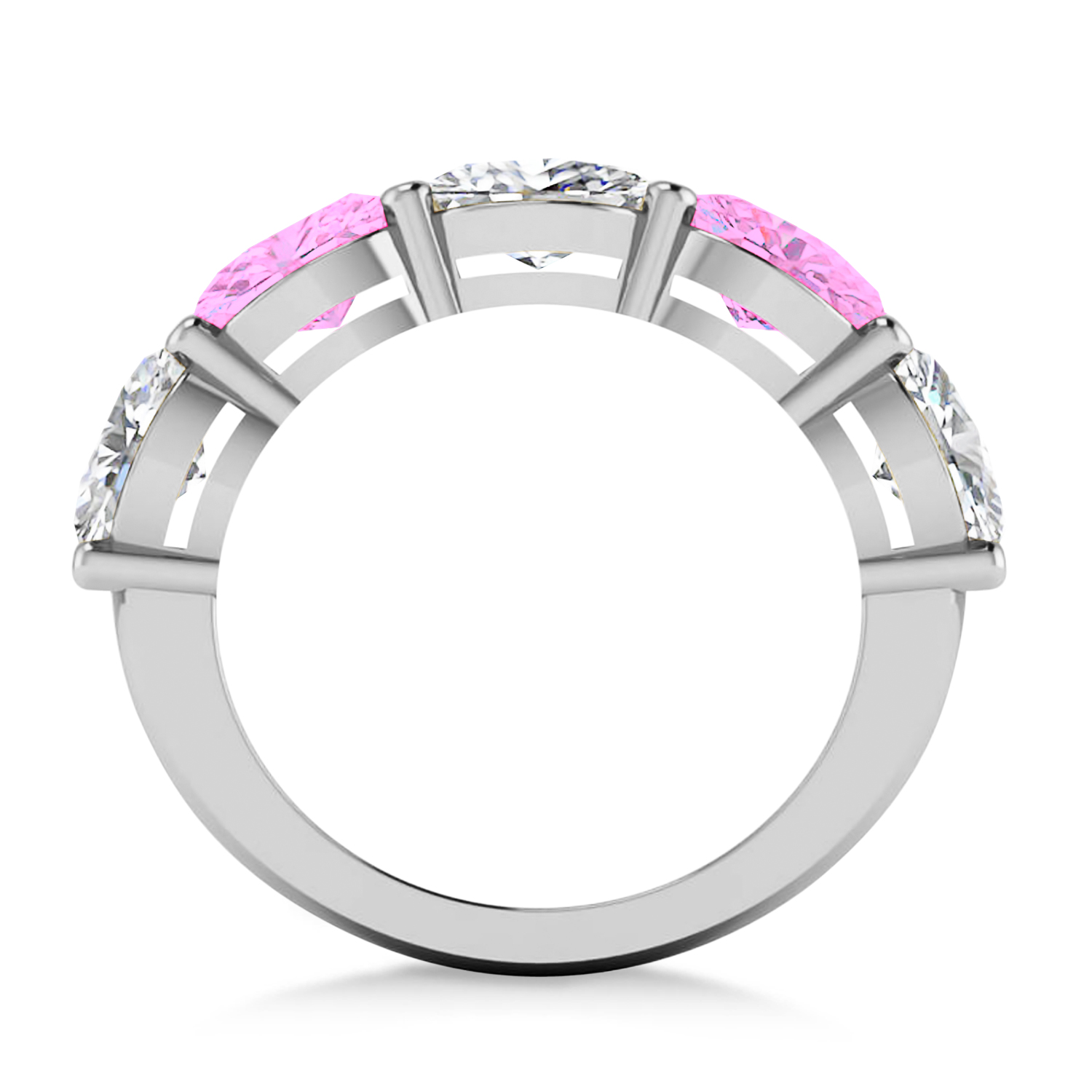 Oval Diamond & Pink Sapphire Five Stone Ring 14k White Gold (5.00ct)