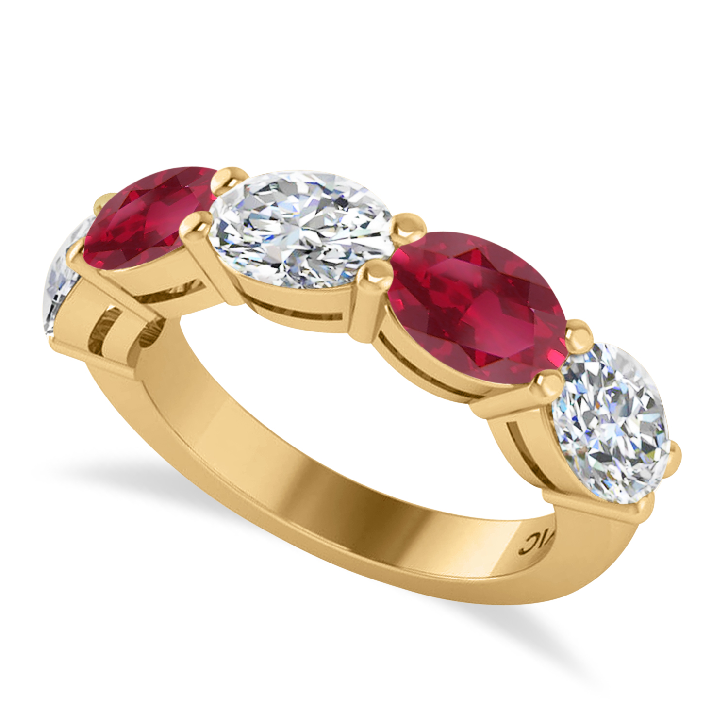 Oval Diamond & Ruby Five Stone Ring 14k Yellow Gold (5.00ct)