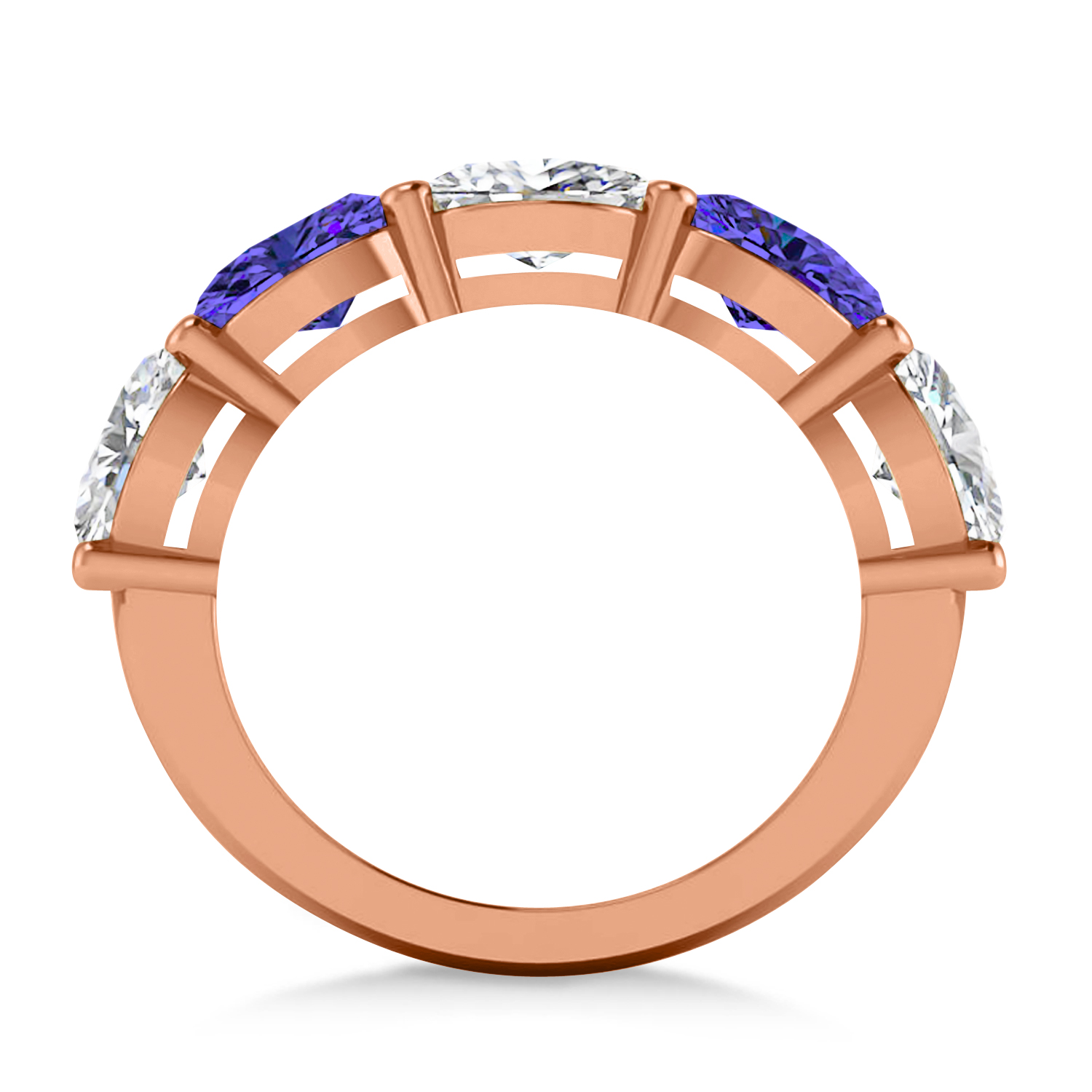 Oval Diamond & Tanzanite Five Stone Ring 14k Rose Gold (5.00ct)
