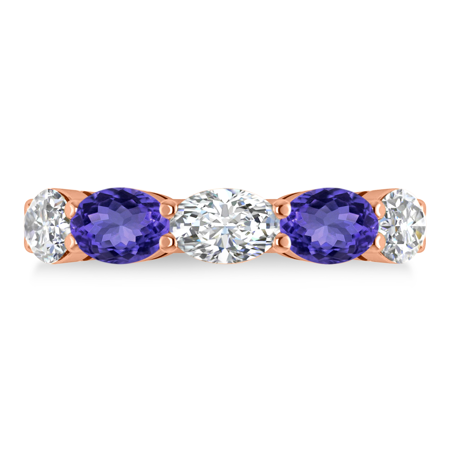 Oval Diamond & Tanzanite Five Stone Ring 14k Rose Gold (5.00ct)