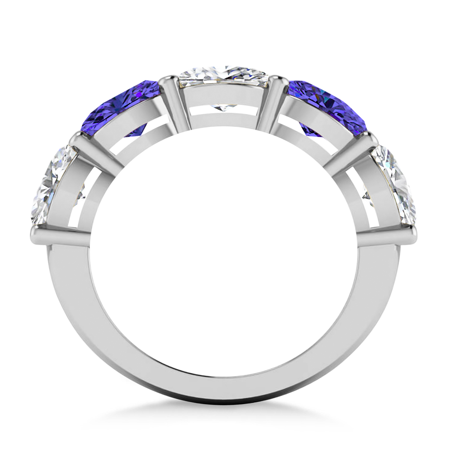 Oval Diamond & Tanzanite Five Stone Ring 14k White Gold (5.00ct)
