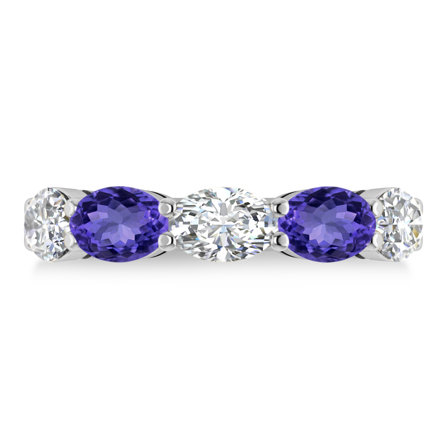 Oval Diamond & Tanzanite Five Stone Ring 14k White Gold (5.00ct)
