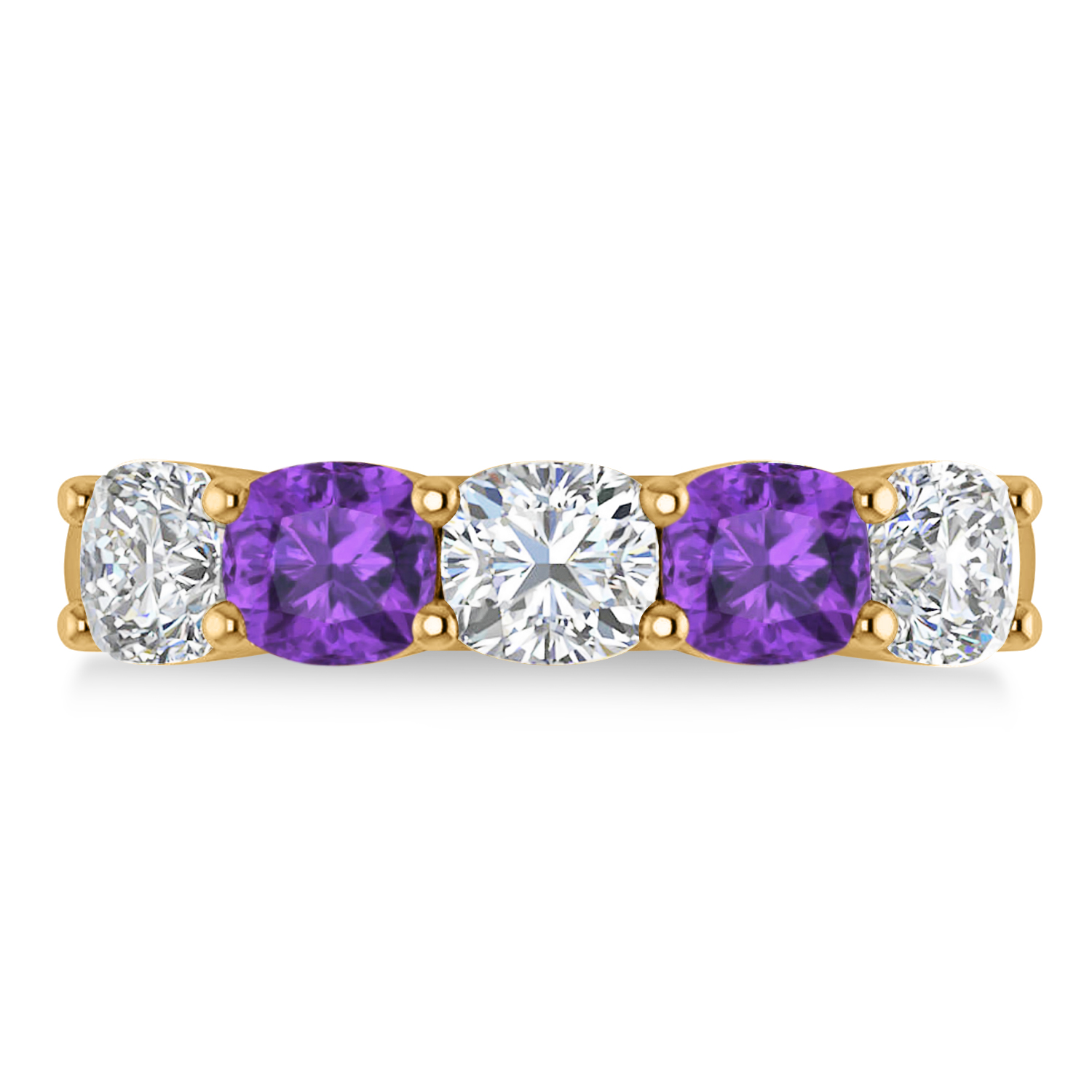 Cushion Diamond & Amethyst Five Stone Ring 14k Yellow Gold (2.70ct)