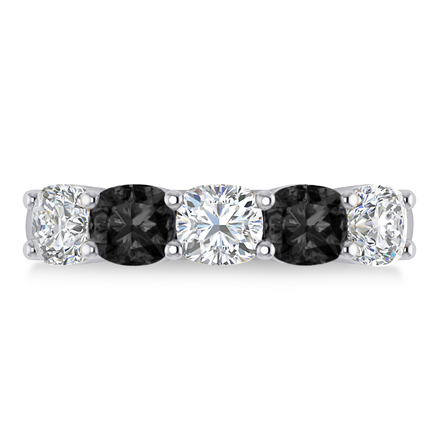 Cushion Black & White Diamond Five Stone Ring 14k White Gold (2.50ct)