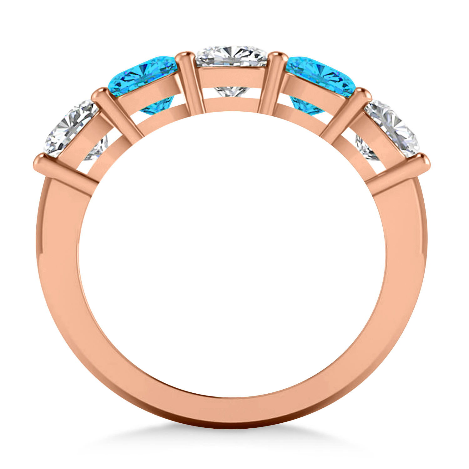 Cushion Diamond & Blue Topaz Five Stone Ring 14k Rose Gold (2.70ct)