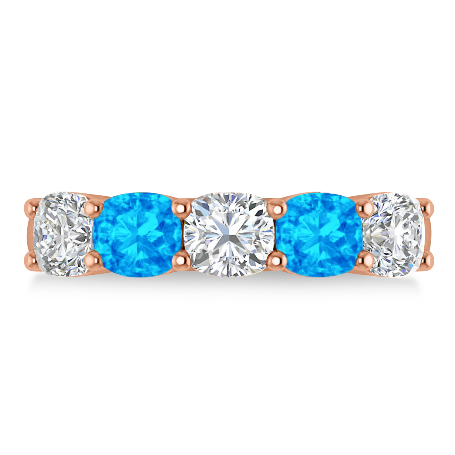 Cushion Diamond & Blue Topaz Five Stone Ring 14k Rose Gold (2.70ct)
