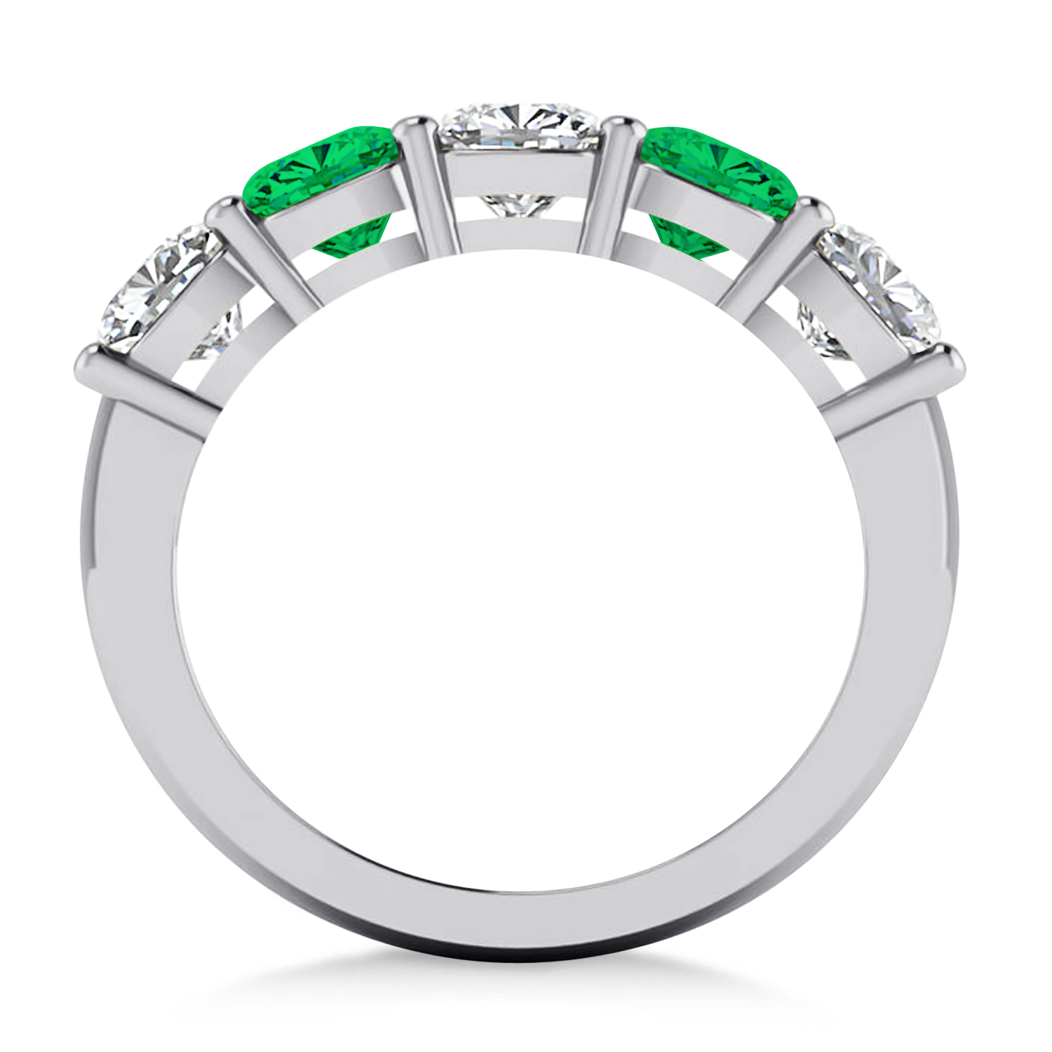 Cushion Diamond & Emerald Five Stone Ring 14k White Gold (2.70ct)