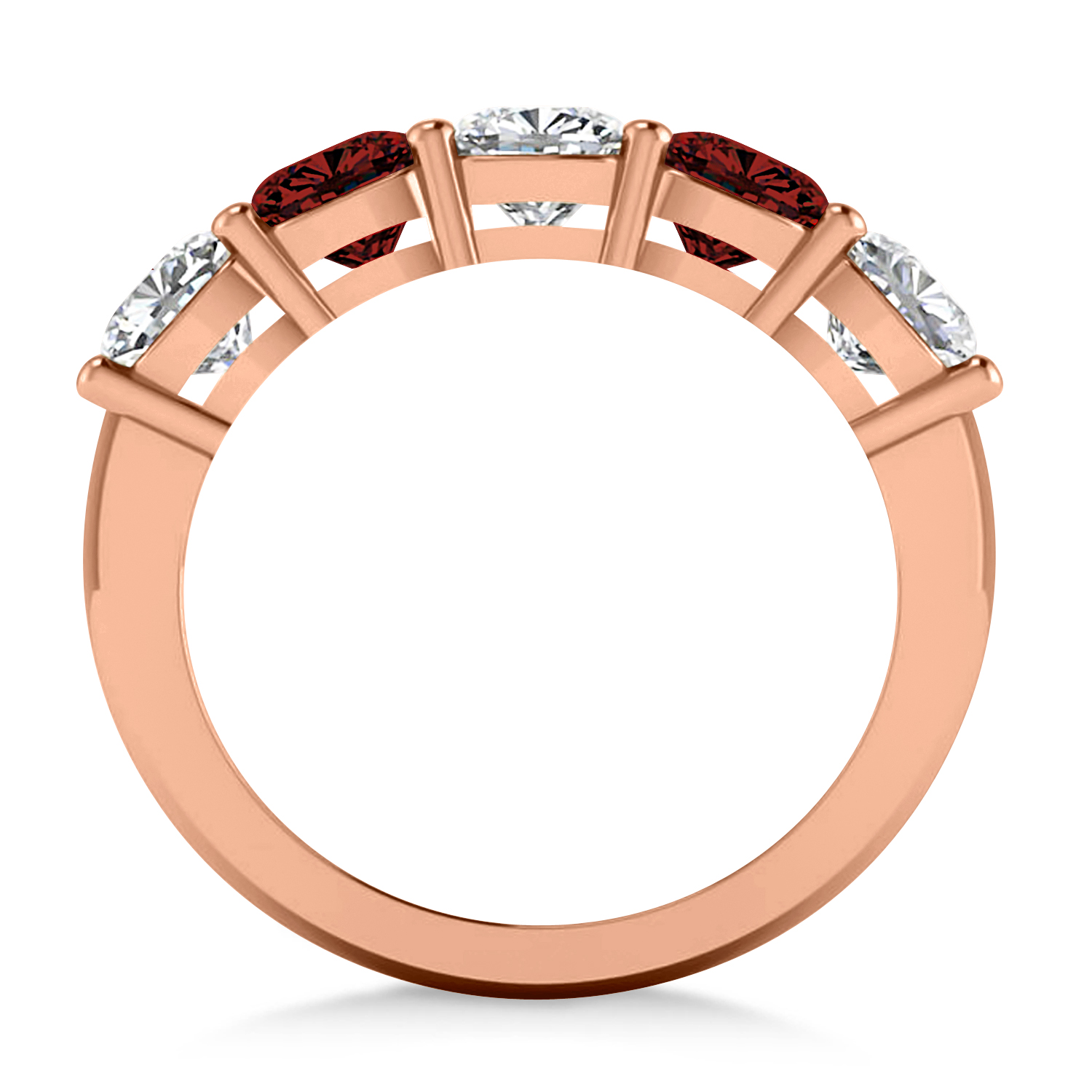 Cushion Diamond & Garnet Five Stone Ring 14k Rose Gold (2.70ct)