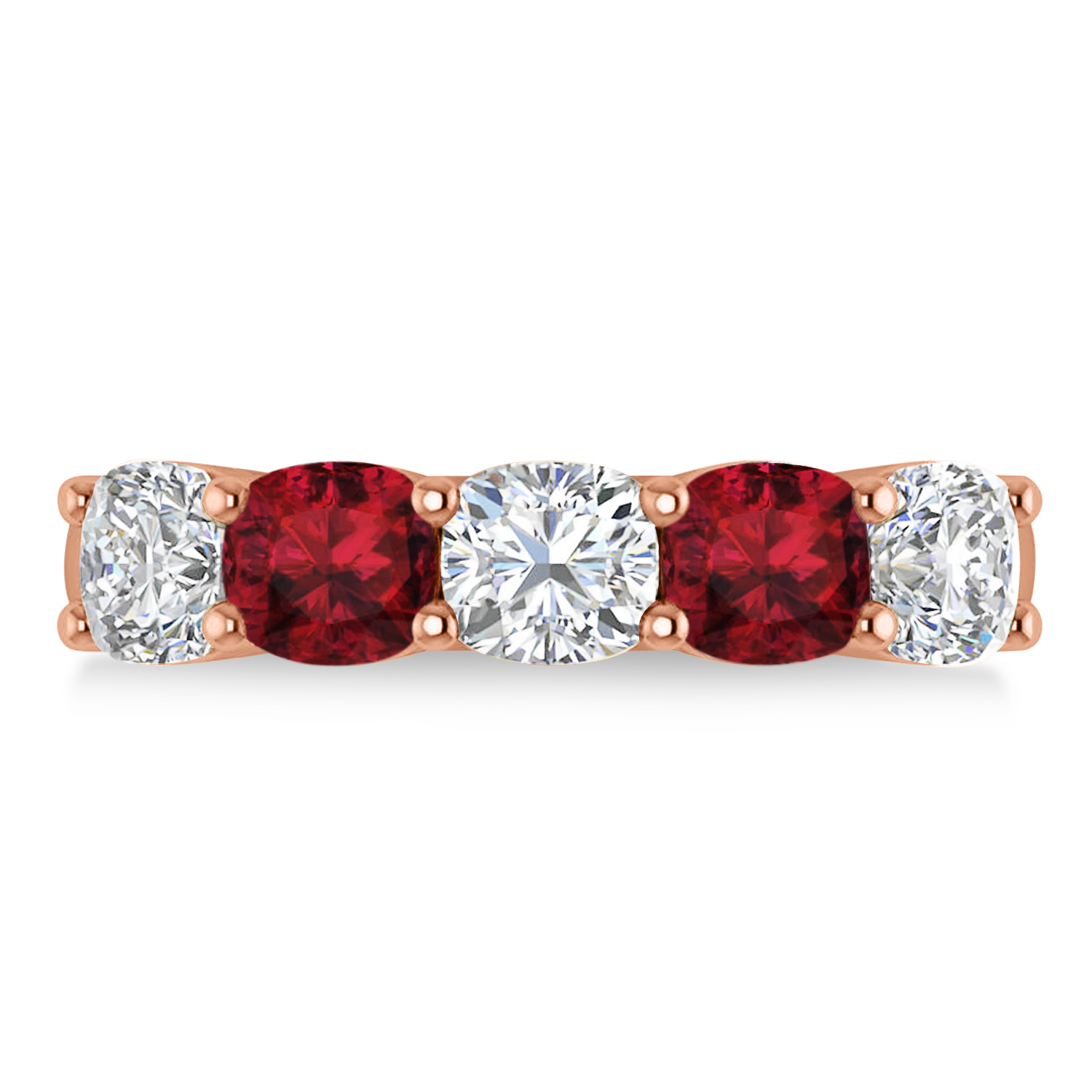 Cushion Diamond & Garnet Five Stone Ring 14k Rose Gold (2.70ct)