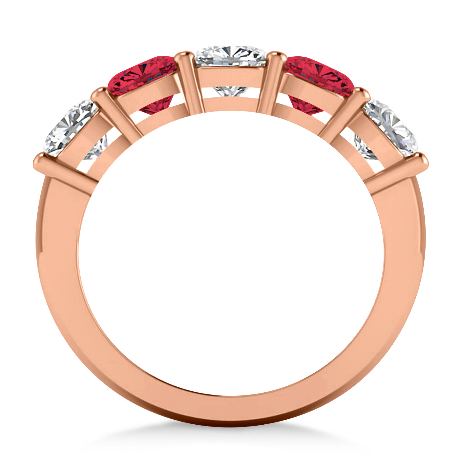 Cushion Diamond & Ruby Five Stone Ring 14k Rose Gold (2.70ct)