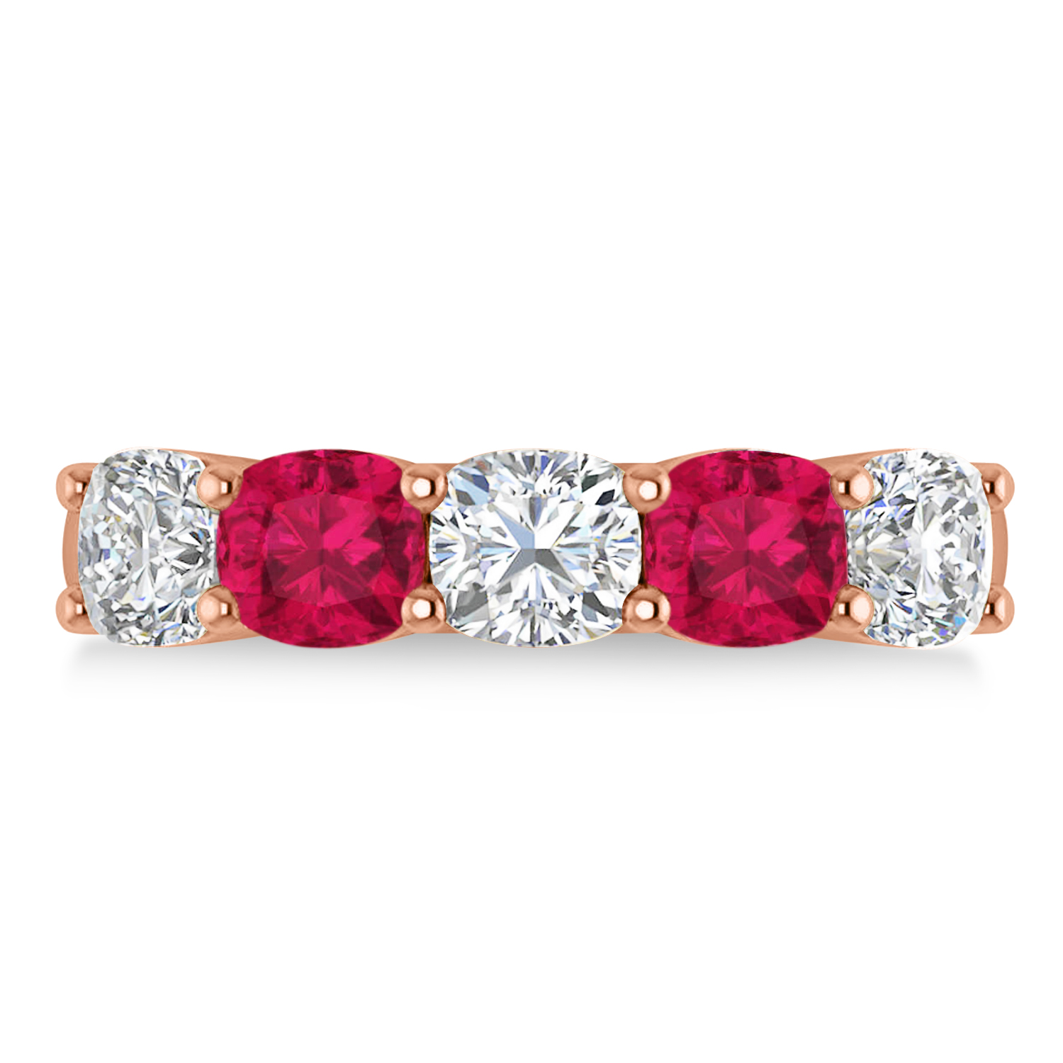 Cushion Diamond & Ruby Five Stone Ring 14k Rose Gold (2.70ct)