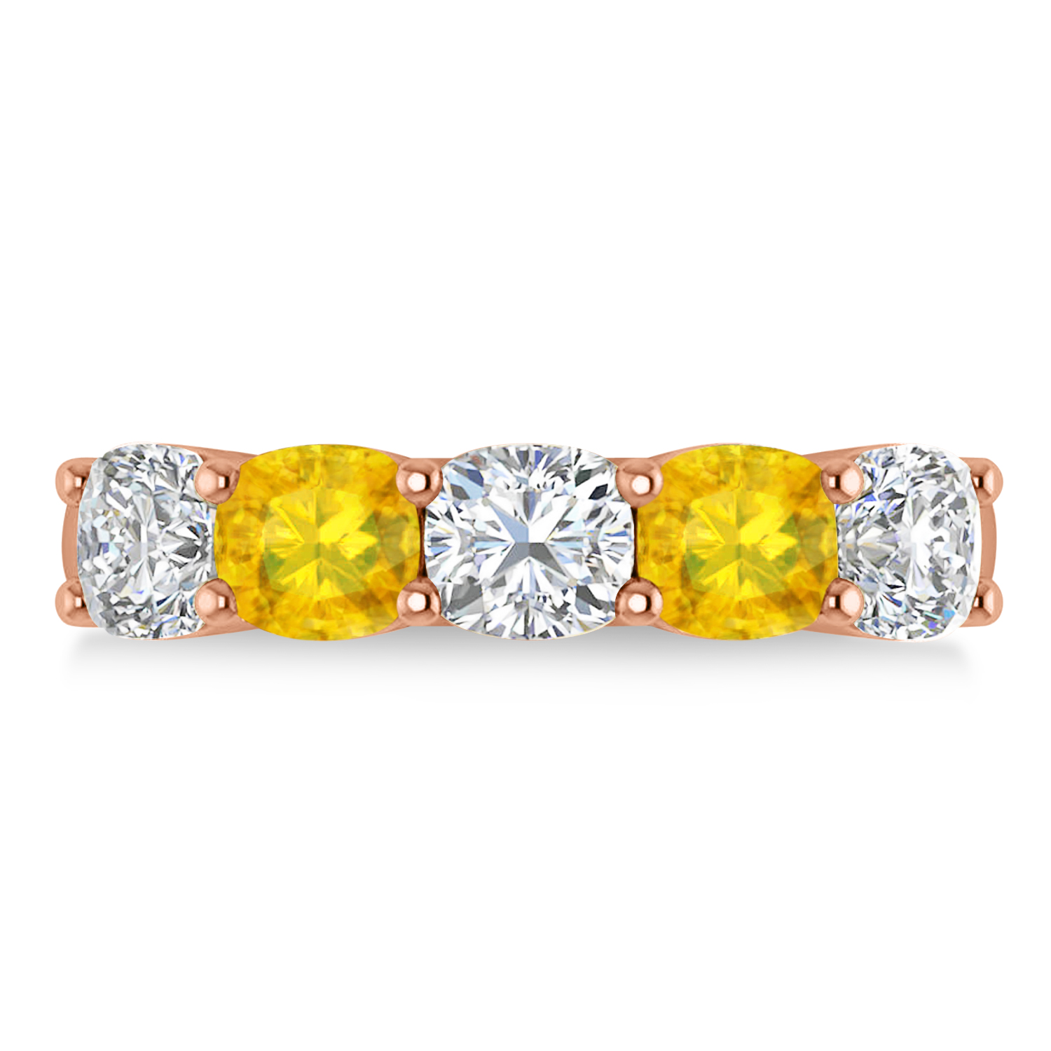 Cushion Diamond & Yellow Sapphire Five Stone Ring 14k Rose Gold (2.70ct)