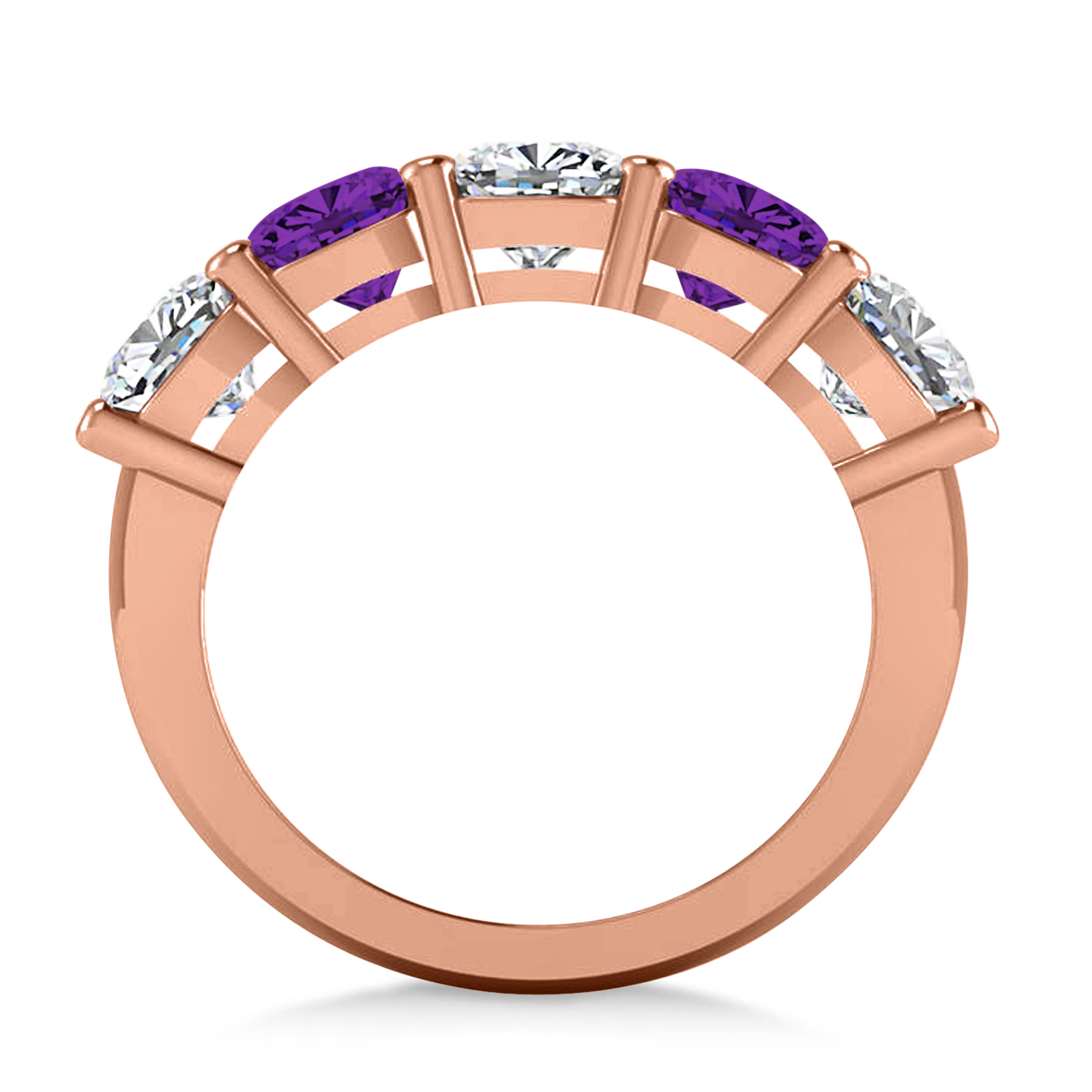 Cushion Diamond & Amethyst Five Stone Ring 14k Rose Gold (4.05ct)