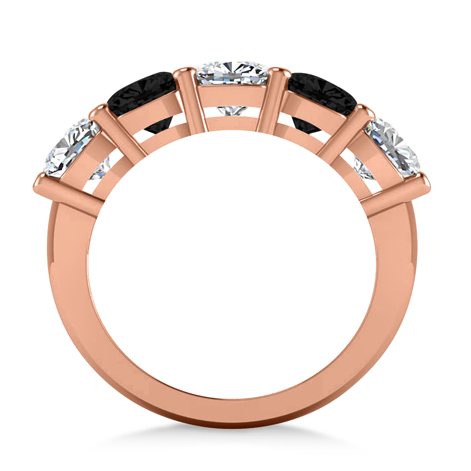 Cushion Black & White Diamond Five Stone Ring 14k Rose Gold (3.75ct)