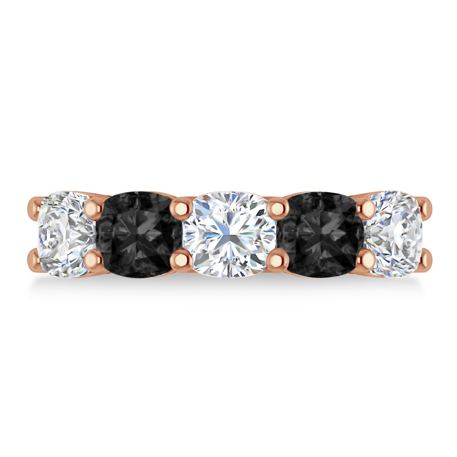 Cushion Black & White Diamond Five Stone Ring 14k Rose Gold (3.75ct)