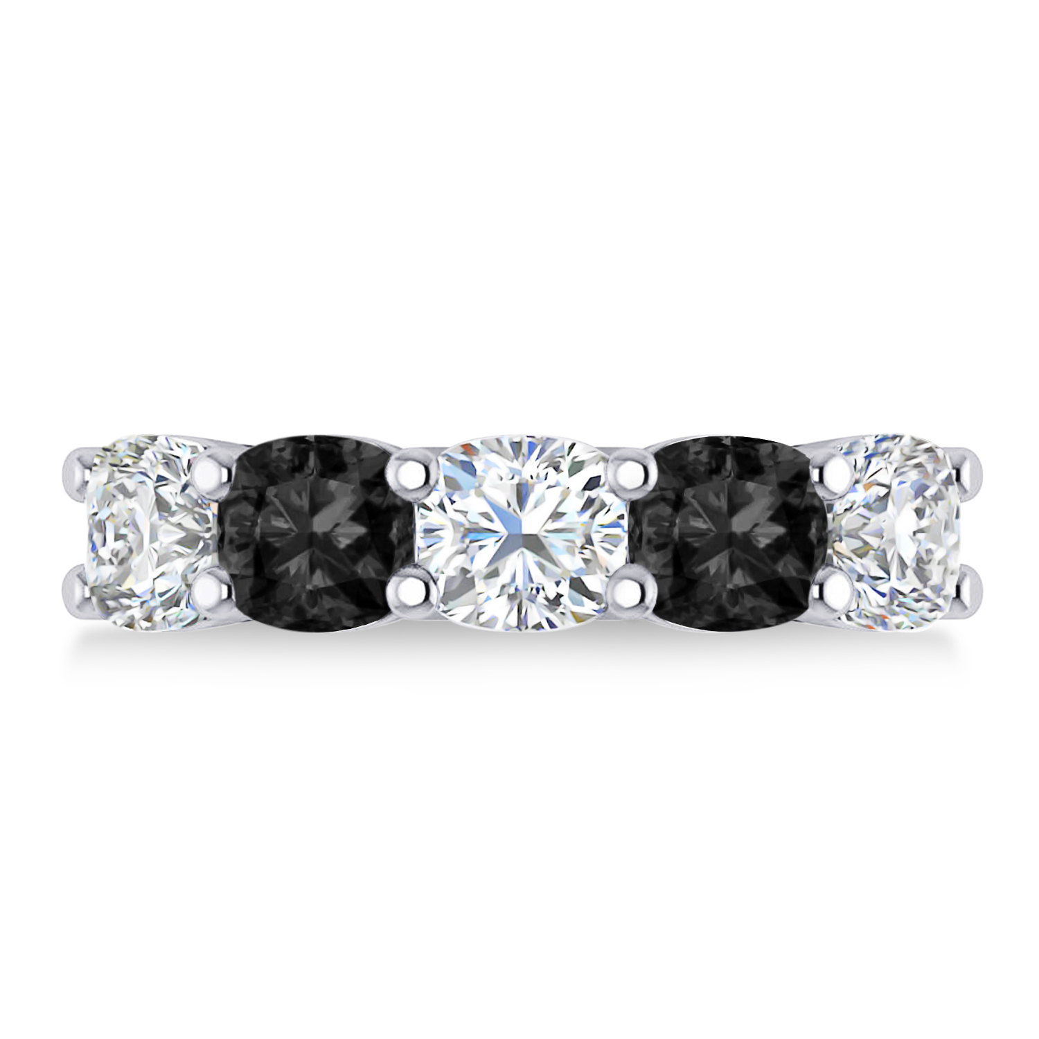 Cushion Black & White Diamond Five Stone Ring 14k White Gold (3.75ct)