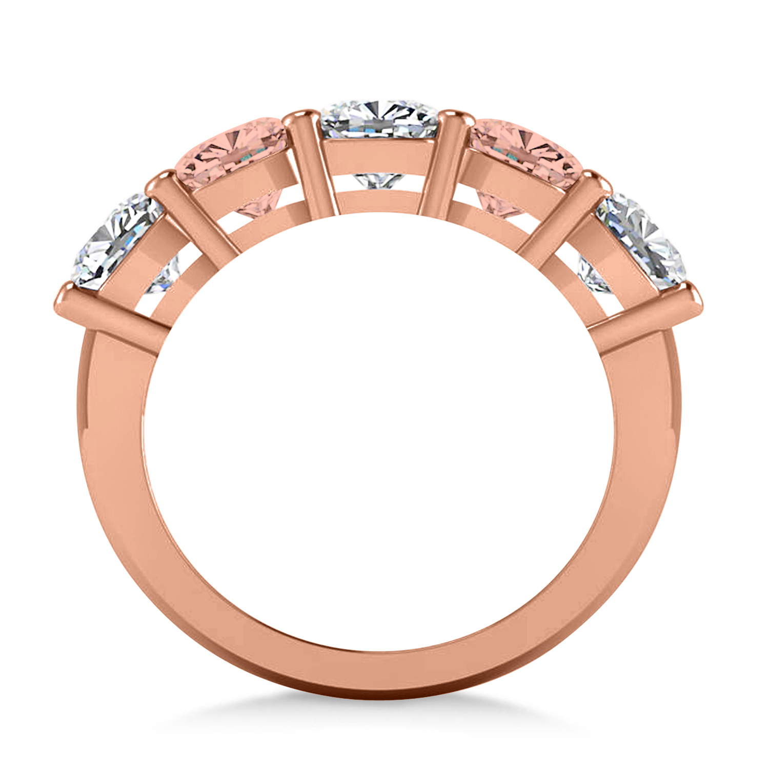 Cushion Diamond & Morganite Five Stone Ring 14k Rose Gold (4.05ct)