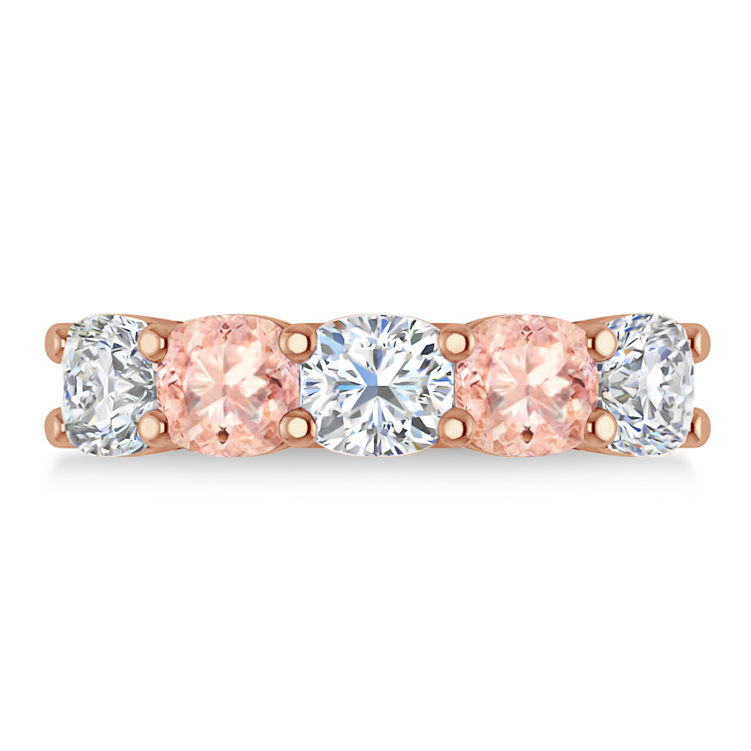 Cushion Diamond & Morganite Five Stone Ring 14k Rose Gold (4.05ct)