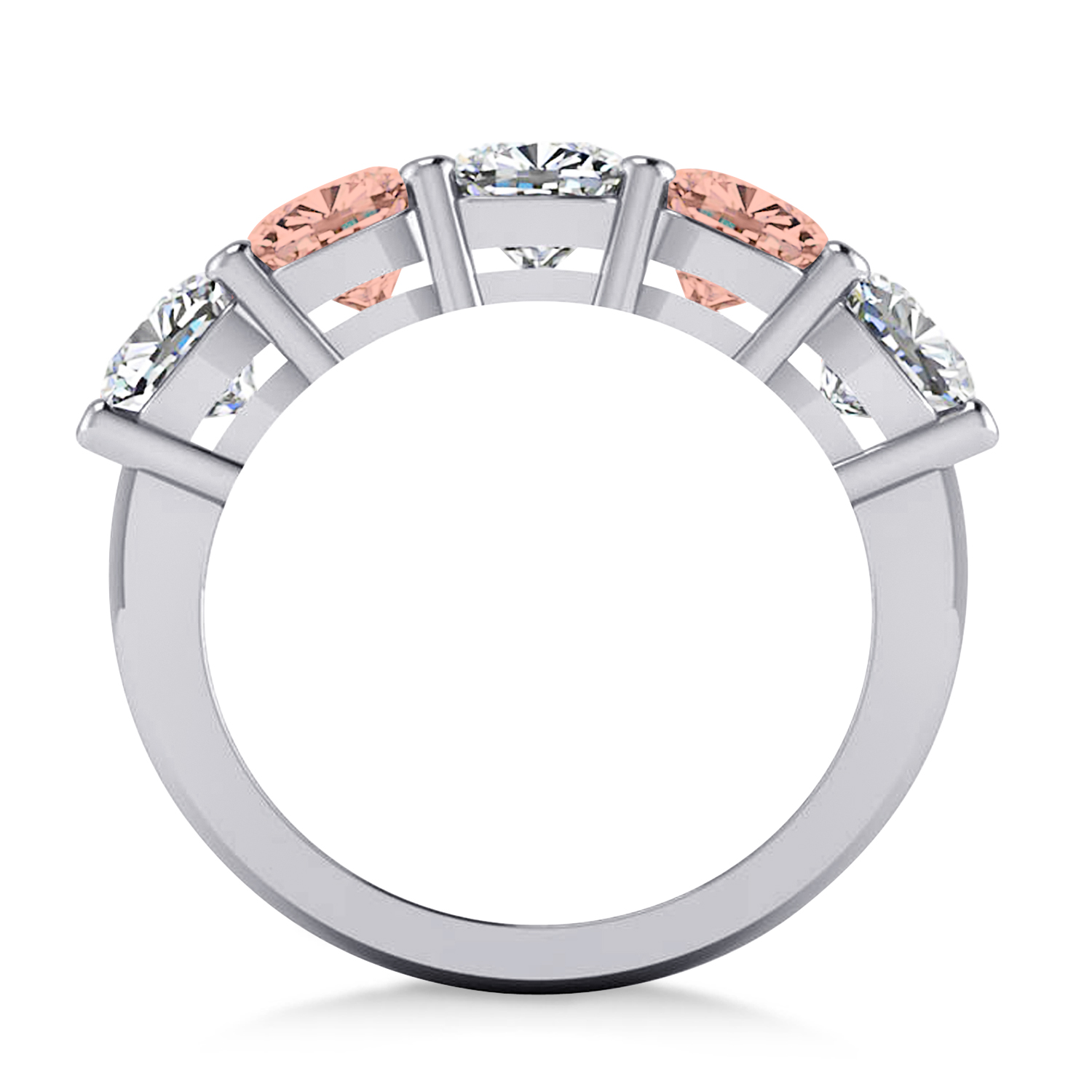 Cushion Diamond & Morganite Five Stone Ring 14k White Gold (4.05ct)