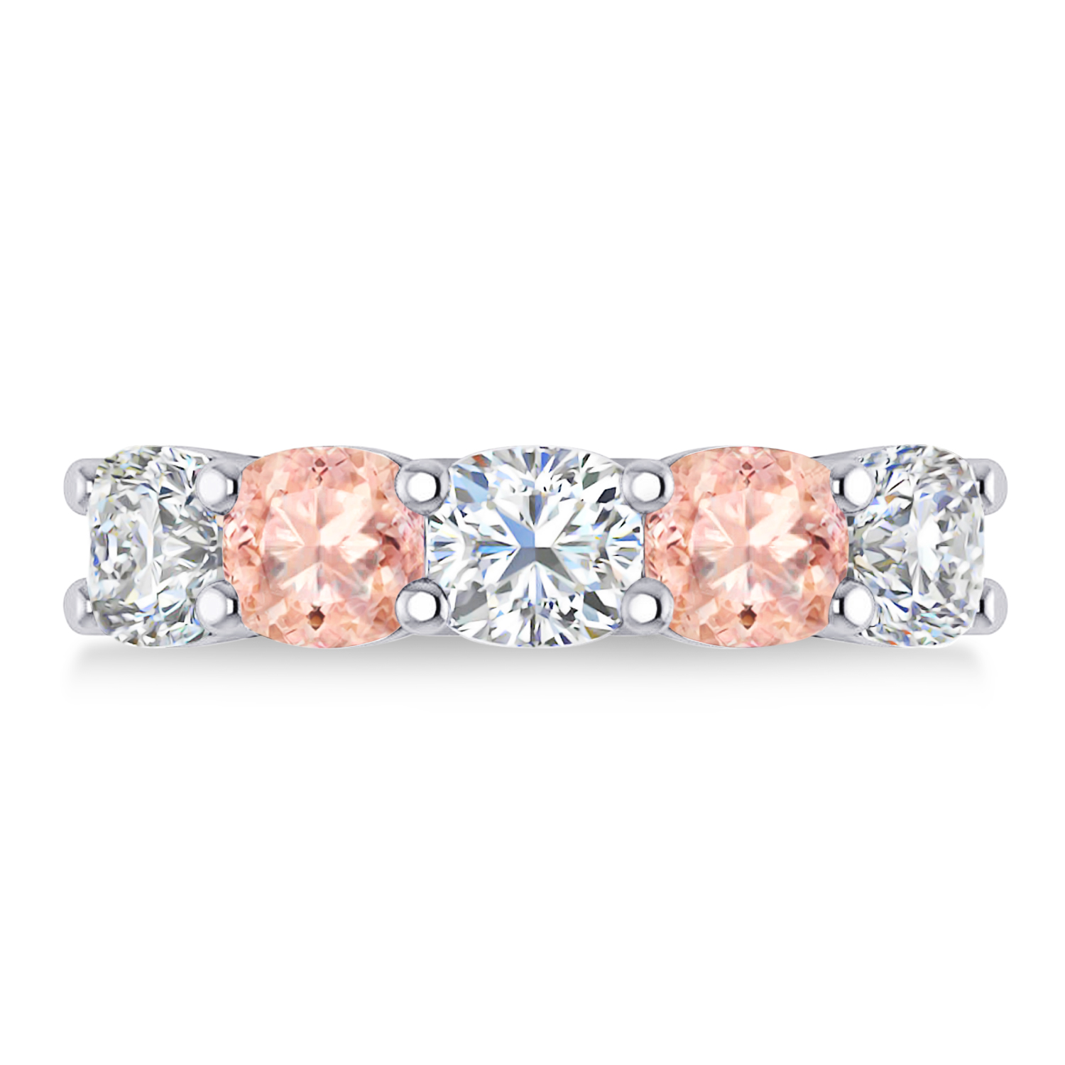 Cushion Diamond & Morganite Five Stone Ring 14k White Gold (4.05ct)