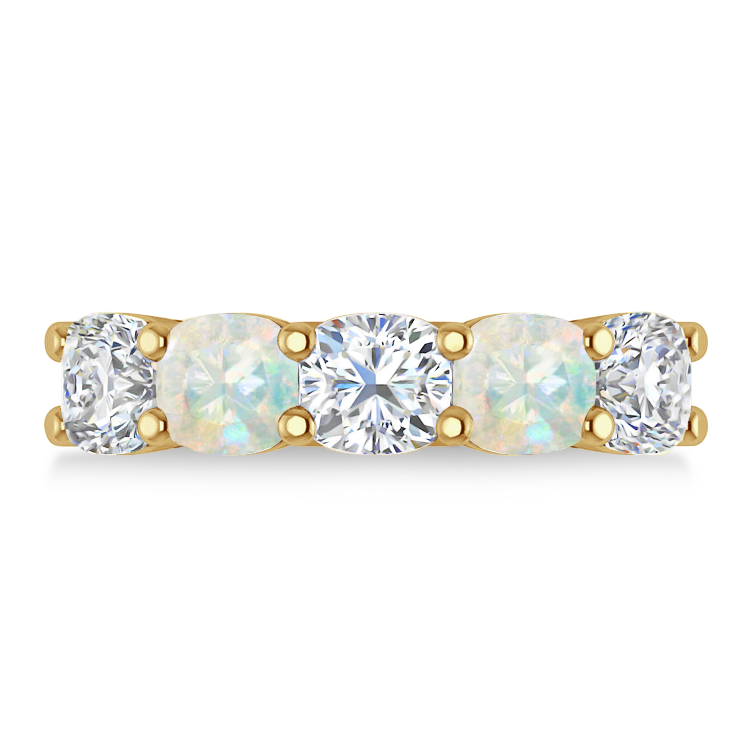 Cushion Diamond & Opal Five Stone Ring 14k Yellow Gold (4.05ct)