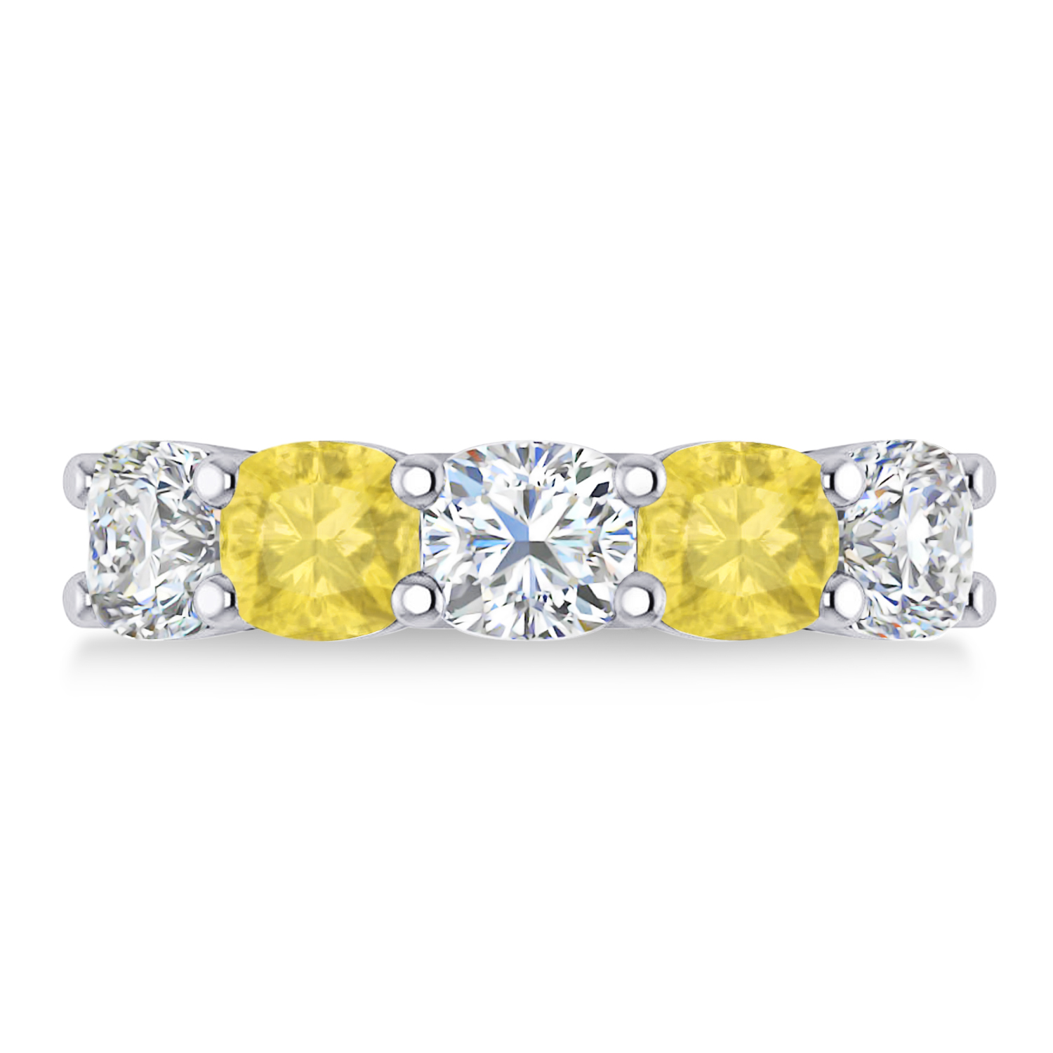 Cushion Yellow & White Diamond Five Stone Ring 14k White Gold (3.75ct)