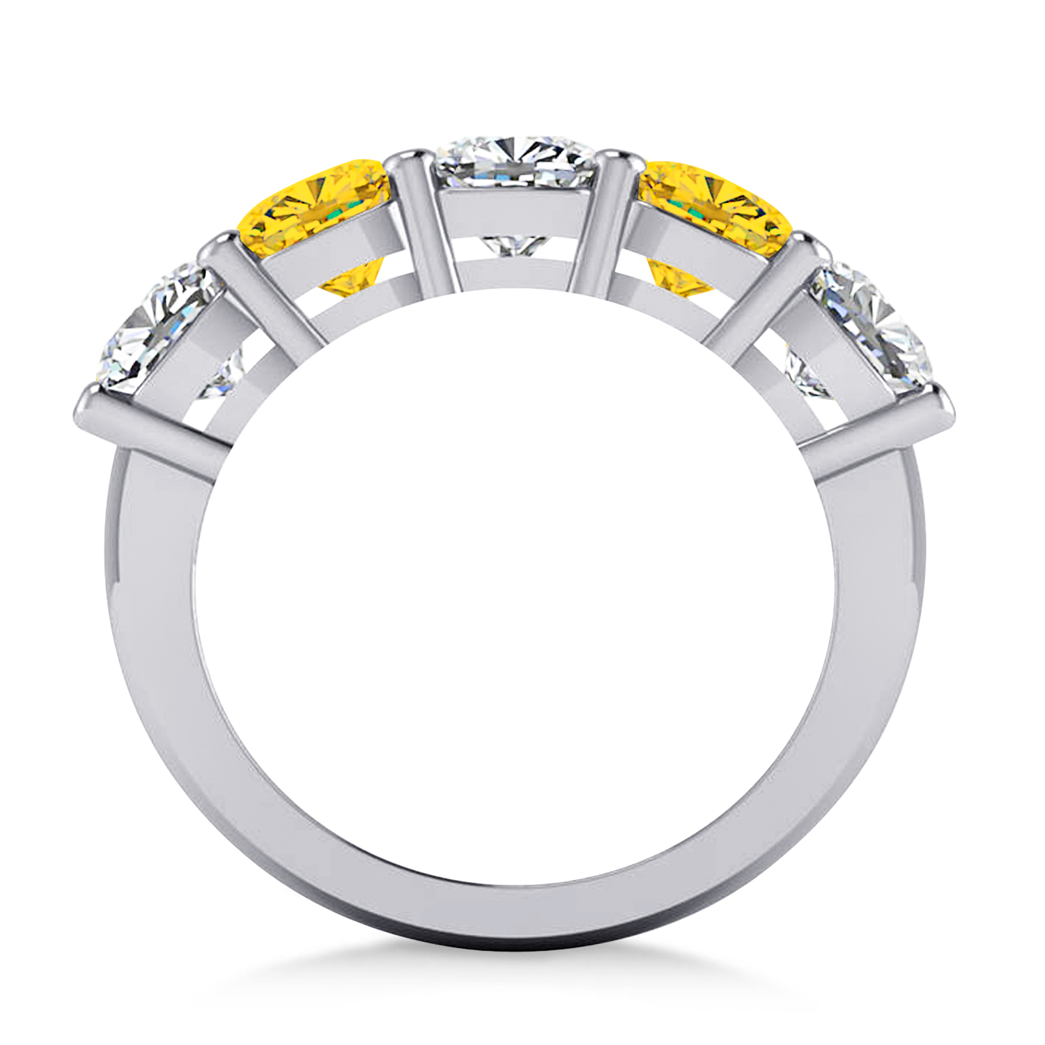 Cushion Diamond & Yellow Sapphire Five Stone Ring 14k White Gold (4.05ct)