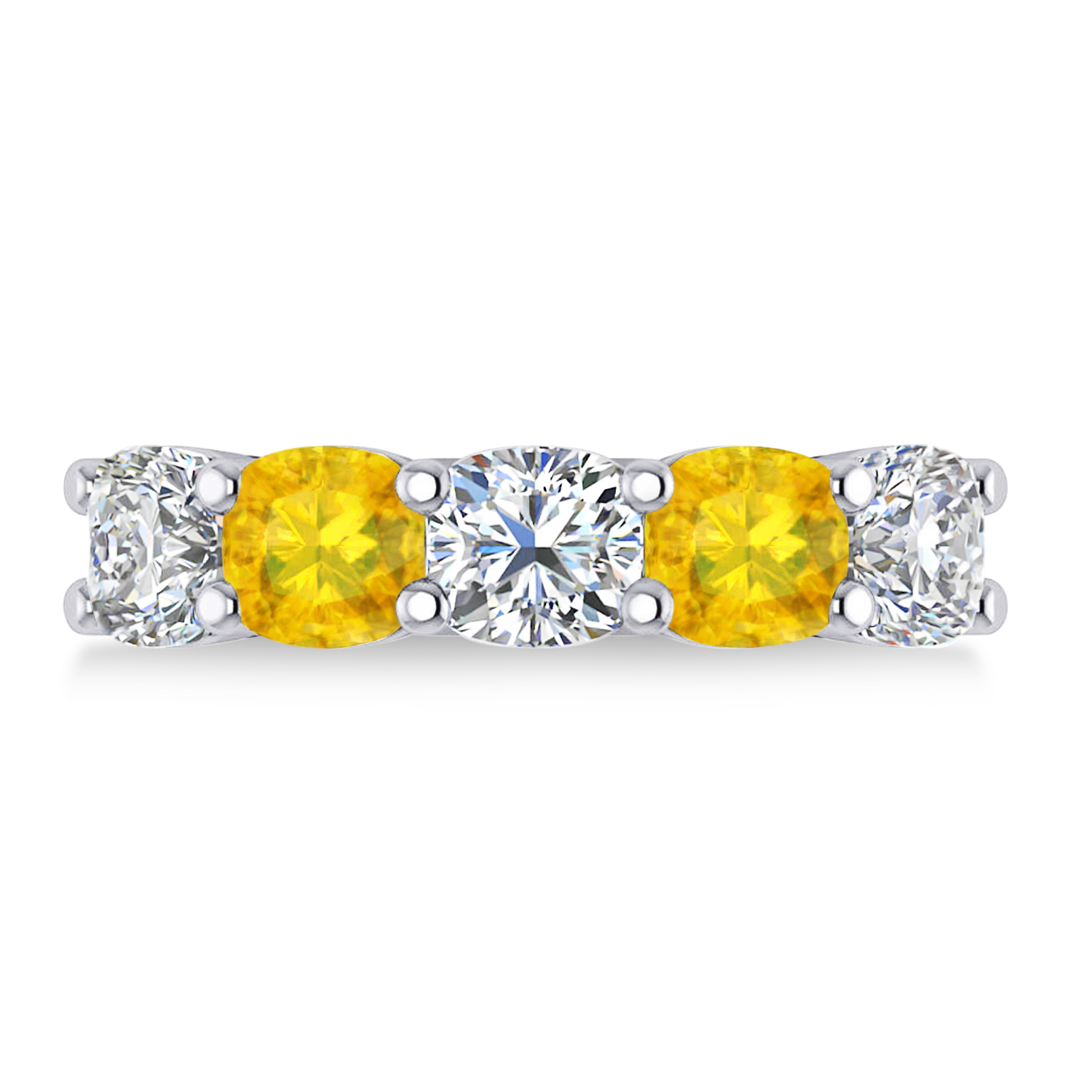 Cushion Diamond & Yellow Sapphire Five Stone Ring 14k White Gold (4.05ct)