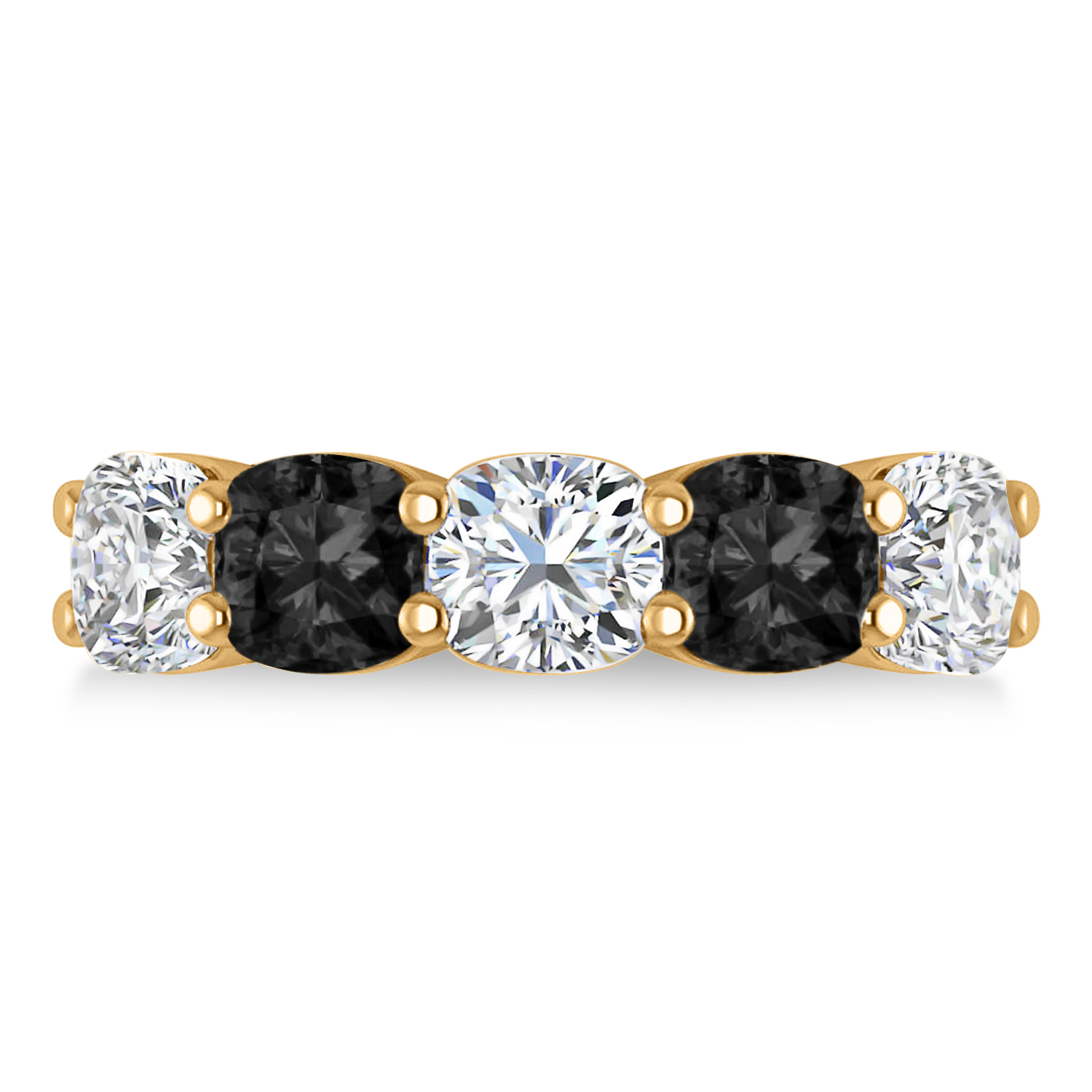 Cushion Black & White Diamond Five Stone Ring 14k Yellow Gold (5.00ct)