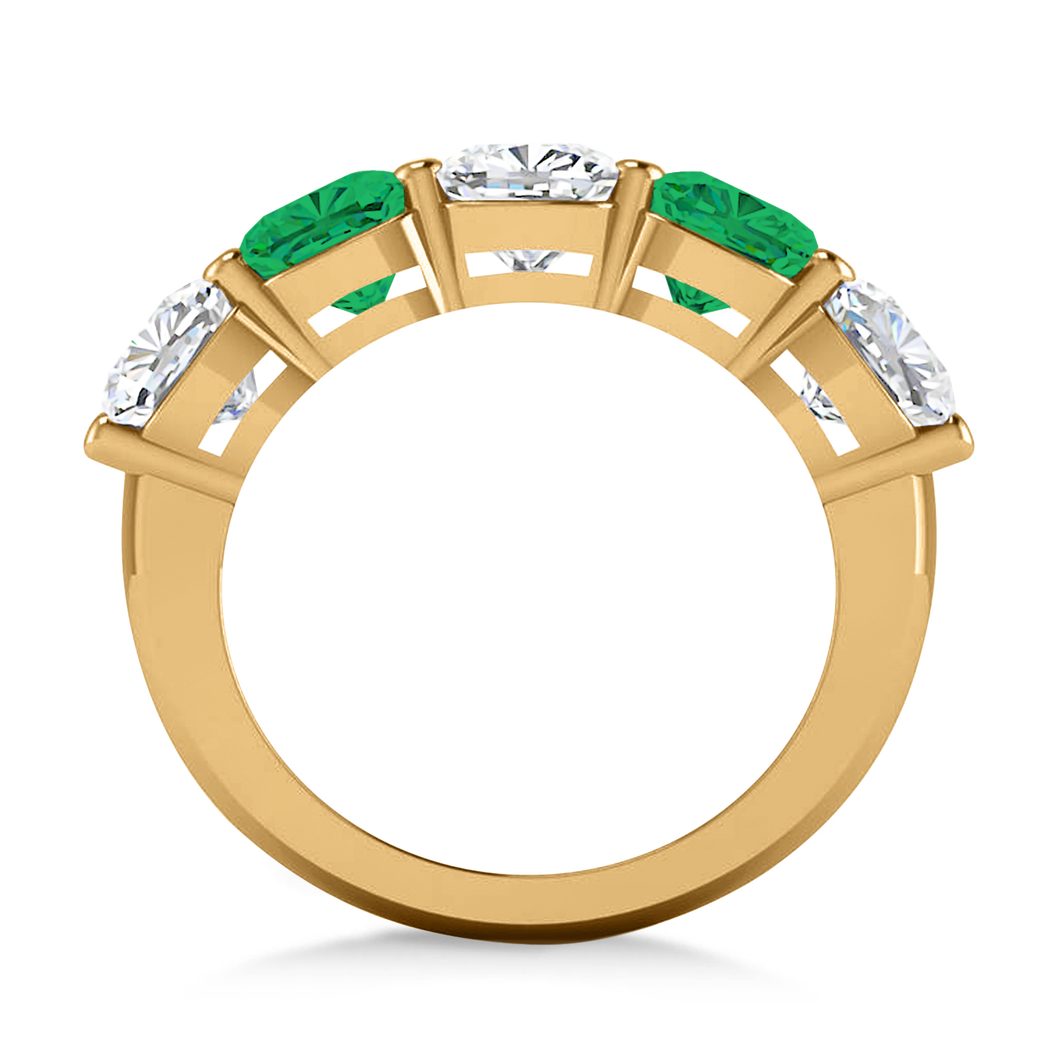 Cushion Diamond & Emerald Five Stone Ring 14k Yellow Gold (5.20ct)