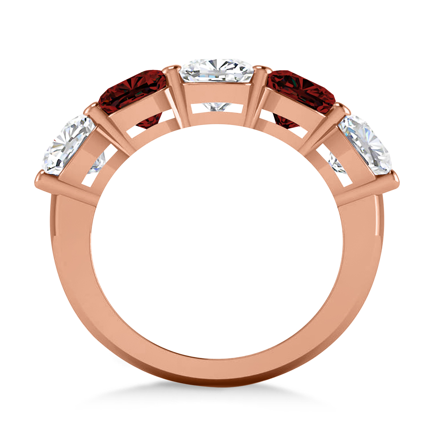 Cushion Diamond & Garnet Five Stone Ring 14k Rose Gold (5.20ct)